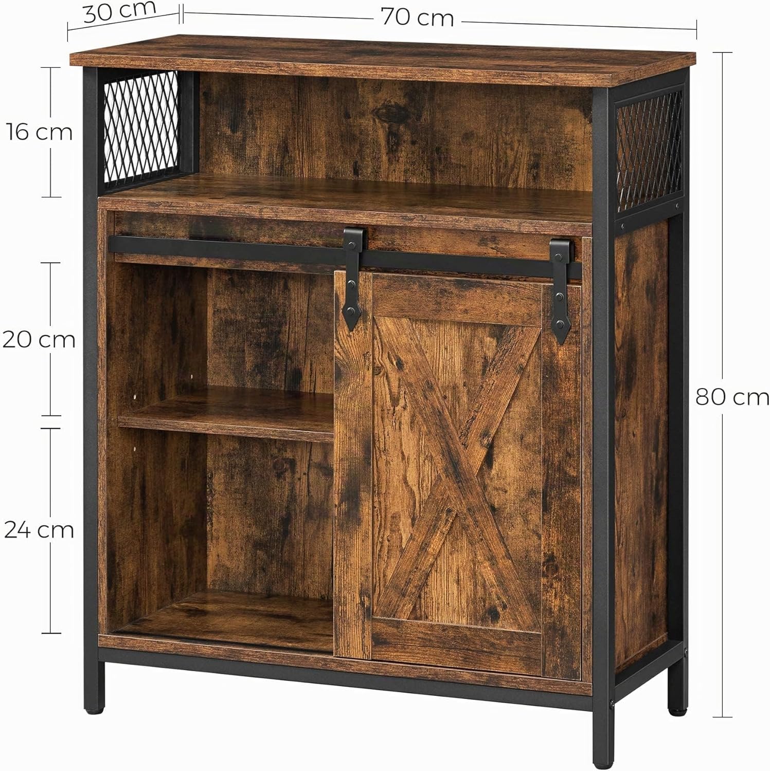 VASAGLE Aufbewahrungsmöbel, Sideboard, mit Schiebetür, offenes Fach, verstellbares Regal, industrieller Stil, für Eingang, Wohnzimmer, Küche, Büro, rustikales Braun und Schwarz LSC089B01 — Ansicht 3