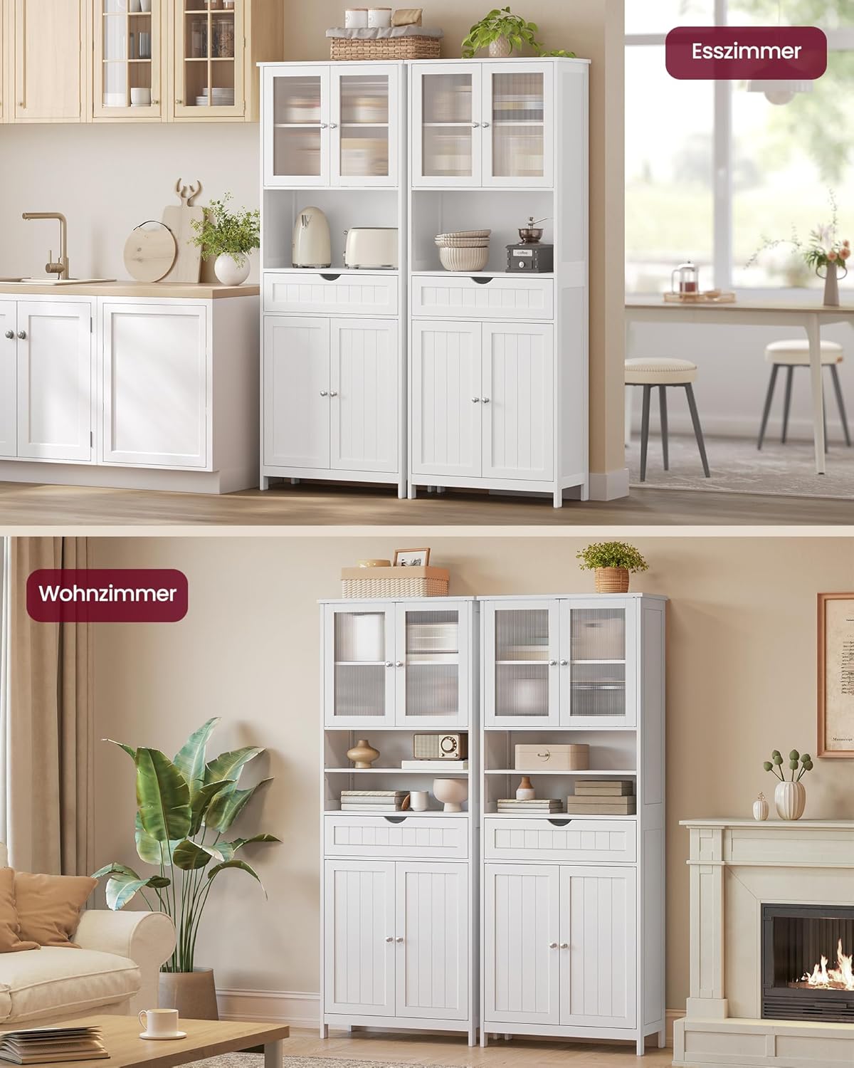 VASAGLE Badezimmerschrank, Badschrank, Aufbewahrungsschrank mit verstellbaren Ablagen, Schublade, offenen Fächern, für Badezimmer, Wohnzimmer, Esszimmer, wolkenweiß BBC768W01 — Ansicht 6