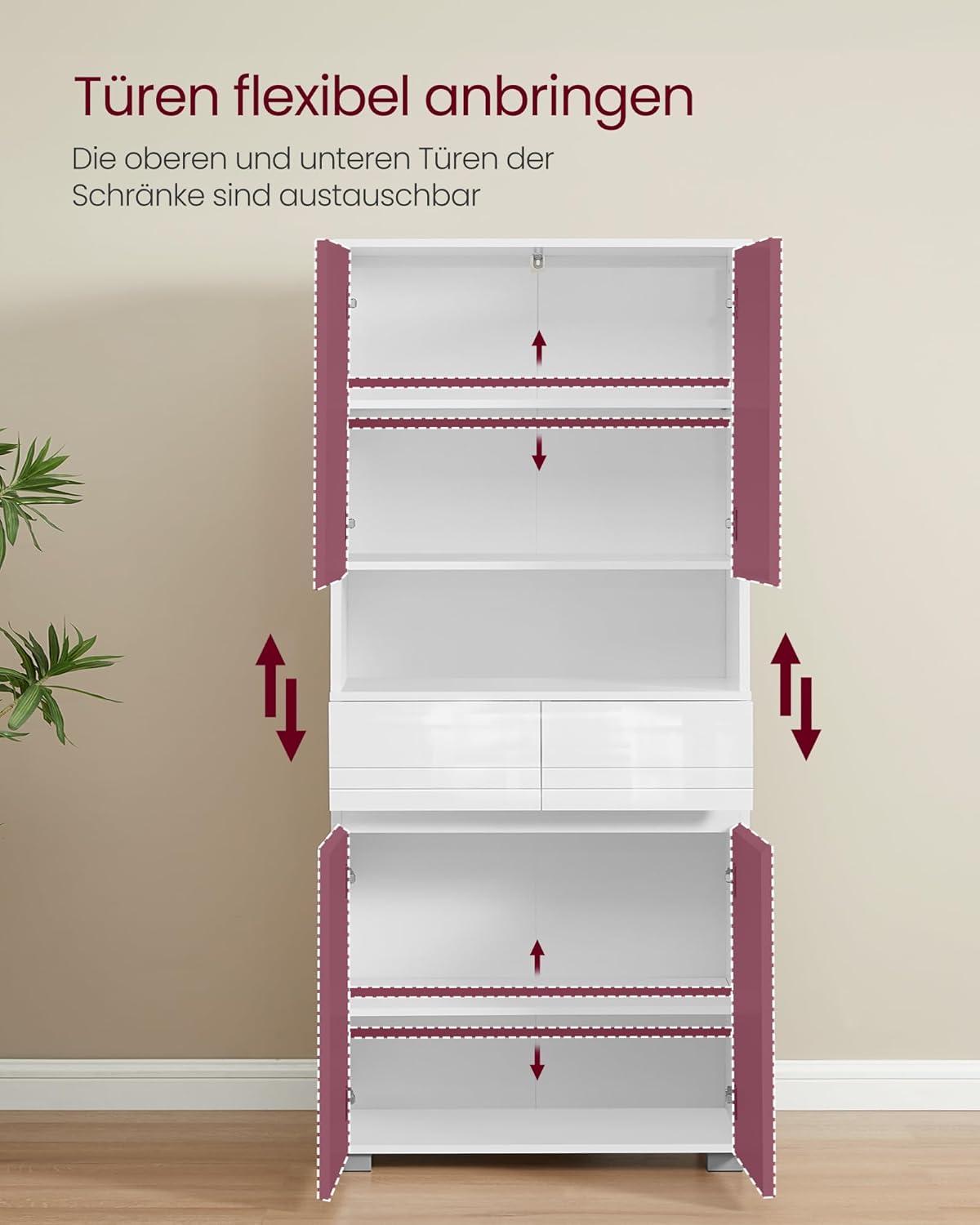 VASAGLE Badezimmerschrank, Badschrank, Badezimmermöbel mit 2 Schubladen, verstellbare Ablagen, offenes Fach, 30 x 60 x 170 cm, wolkenweiß BBC563W01 — Ansicht 5