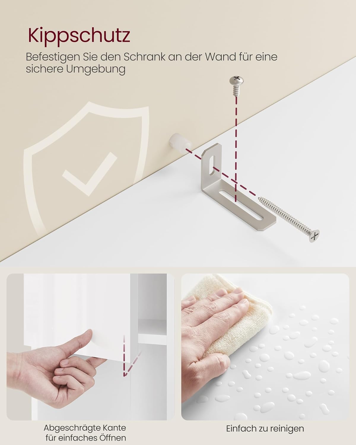 VASAGLE Badezimmerschrank, Badschrank, Badezimmermöbel mit 2 Schubladen, verstellbare Ablagen, offenes Fach, 30 x 60 x 170 cm, wolkenweiß BBC563W01 — Ansicht 6