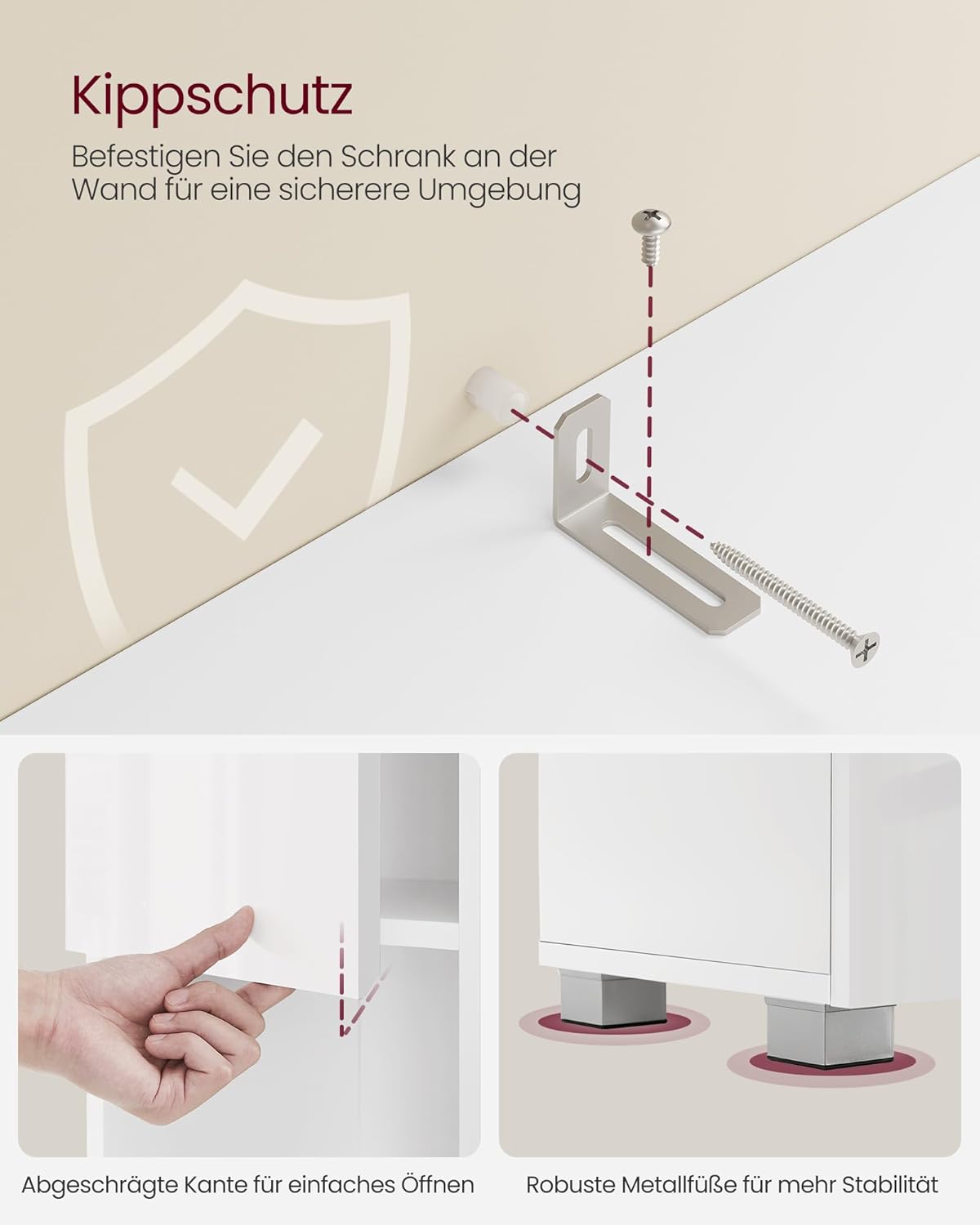 VASAGLE Badezimmerschrank, Badschrank, Badezimmermöbel mit Einer Schublade, verstellbare Ablagen, offenes Fach, 30 x 30 x 170 cm, wolkenweiß BBC560P31 — Ansicht 6