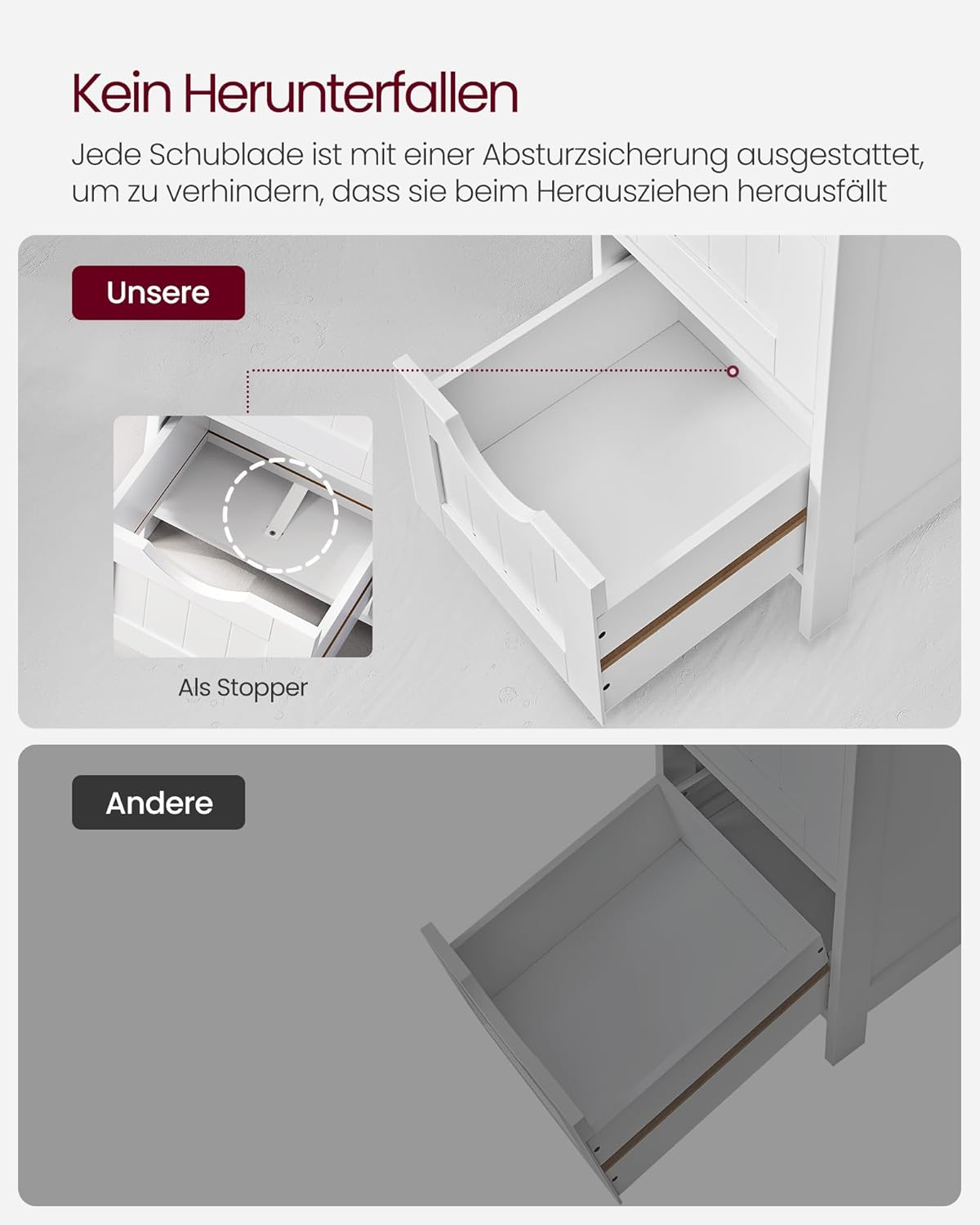 VASAGLE Badezimmerschrank, Badschrank, Beistellschrank mit 4 Schubladen, 30 x 30 x 82 cm, für Badezimmer, Wohnzimmer, Esszimmer, Küche, modern, weiß LHC40W — Ansicht 5