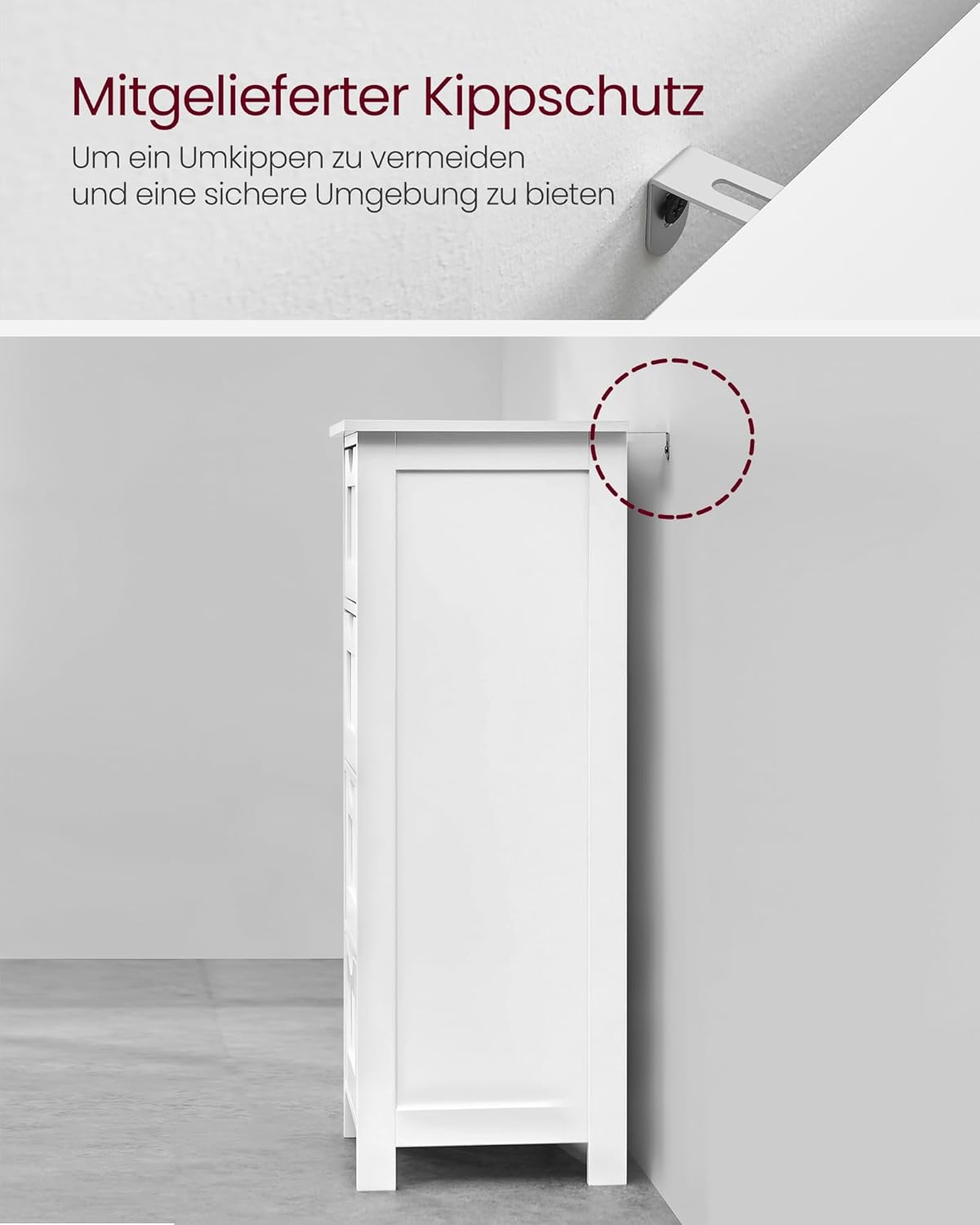 VASAGLE Badezimmerschrank, Badschrank, Beistellschrank mit 4 Schubladen, 30 x 30 x 82 cm, für Badezimmer, Wohnzimmer, Esszimmer, Küche, modern, weiß LHC40W — Ansicht 6