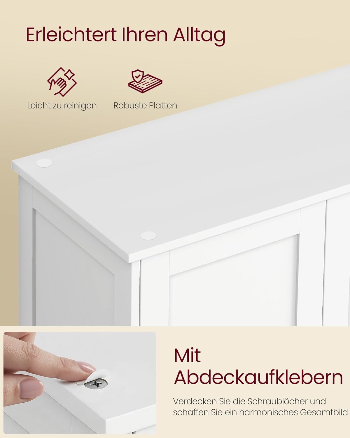 VASAGLE Badezimmerschrank, Badschrank im Shaker-Stil, mit 2 verstellbaren Ablagen, 4 Türen, Schrank für Badezimmer, Hochschrank, für Küche, wolkenweiß BBC553WH01 — Ansicht 6