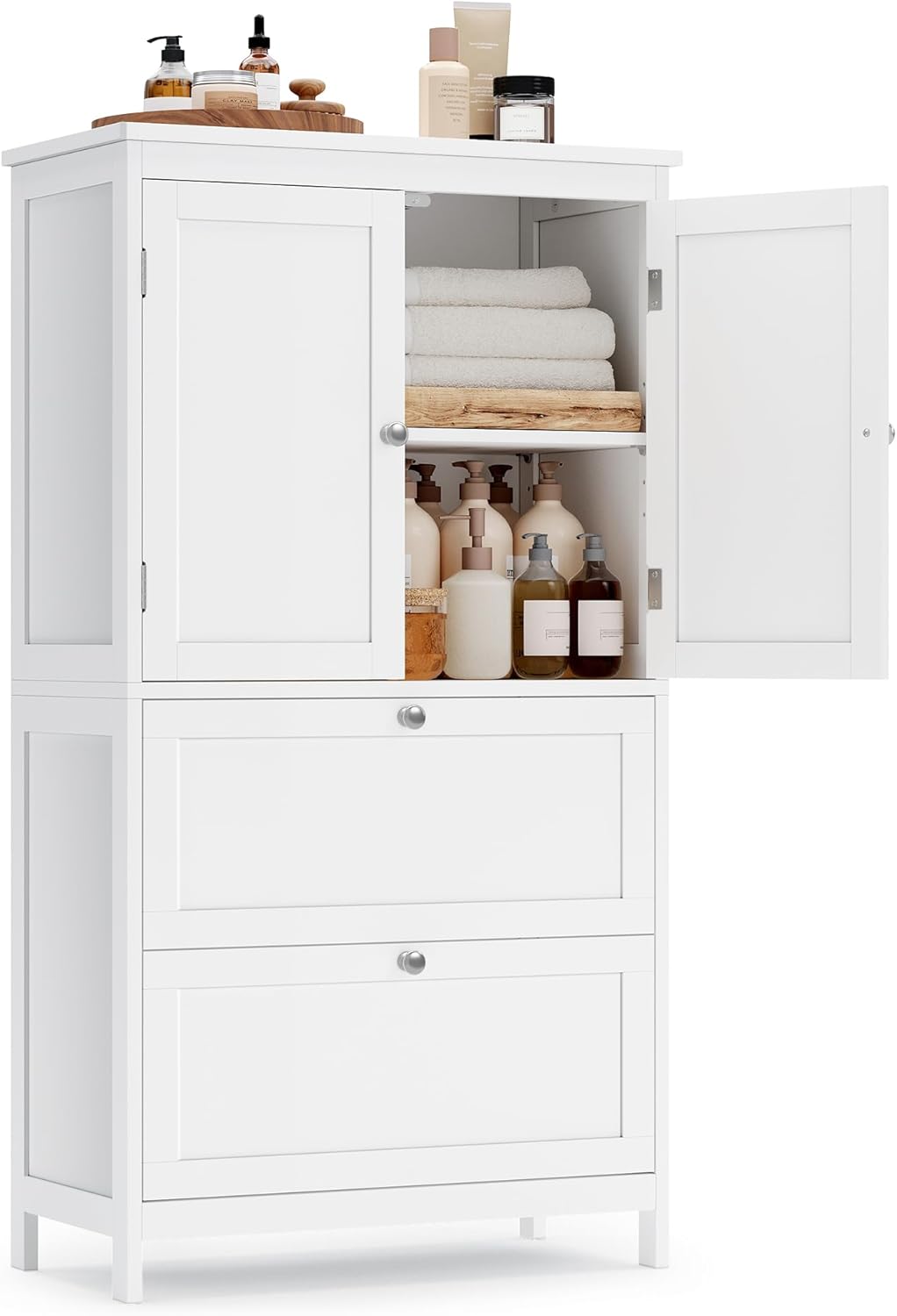 VASAGLE Badezimmerschrank, Badschrank, Küchenschrank, Aufbewahrungsschrank mit 2 Türen und 2 Schubladen, verstellbare Ablage, 30 x 60 x 110 cm, klassikweiß BBC551P31 — Ansicht 6