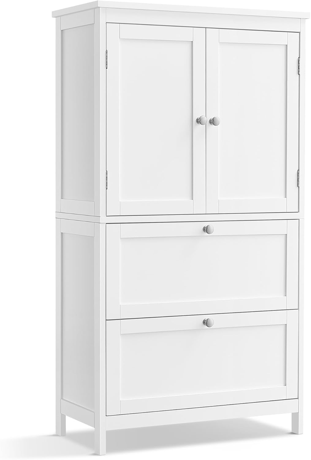 VASAGLE Badezimmerschrank, Badschrank, Küchenschrank, Aufbewahrungsschrank mit 2 Türen und 2 Schubladen, verstellbare Ablage, 30 x 60 x 110 cm, klassikweiß BBC551P31