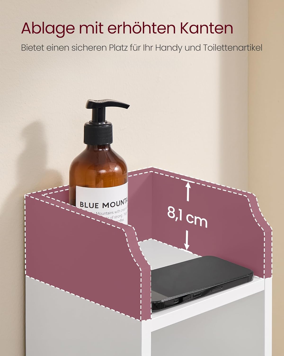 VASAGLE Badezimmerschrank klein, Badschrank schmal, stehend, mit Tür und Regal, Kleiner Schrank für Toilettenpapier, Toilettenschrank, verstellbare Ablagen, 20 x 18 x 92 cm,wolkenweiß BBC311W01 — Ansicht 6