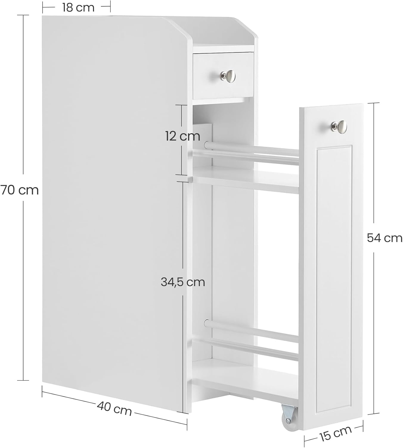 VASAGLE Badezimmerschrank klein, Badschrank schmal, weiß | Kleiner Schrank für Toilettenpapier, Toilettenschrank mit Schubladen, Aufbewahrungsschrank stehend, BBC847P31 — Ansicht 3