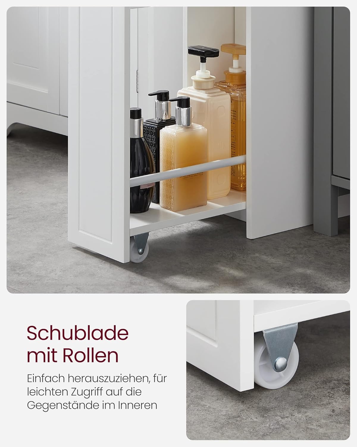 VASAGLE Badezimmerschrank klein, Badschrank schmal, weiß | Kleiner Schrank für Toilettenpapier, Toilettenschrank mit Schubladen, Aufbewahrungsschrank stehend, BBC847P31 — Ansicht 5