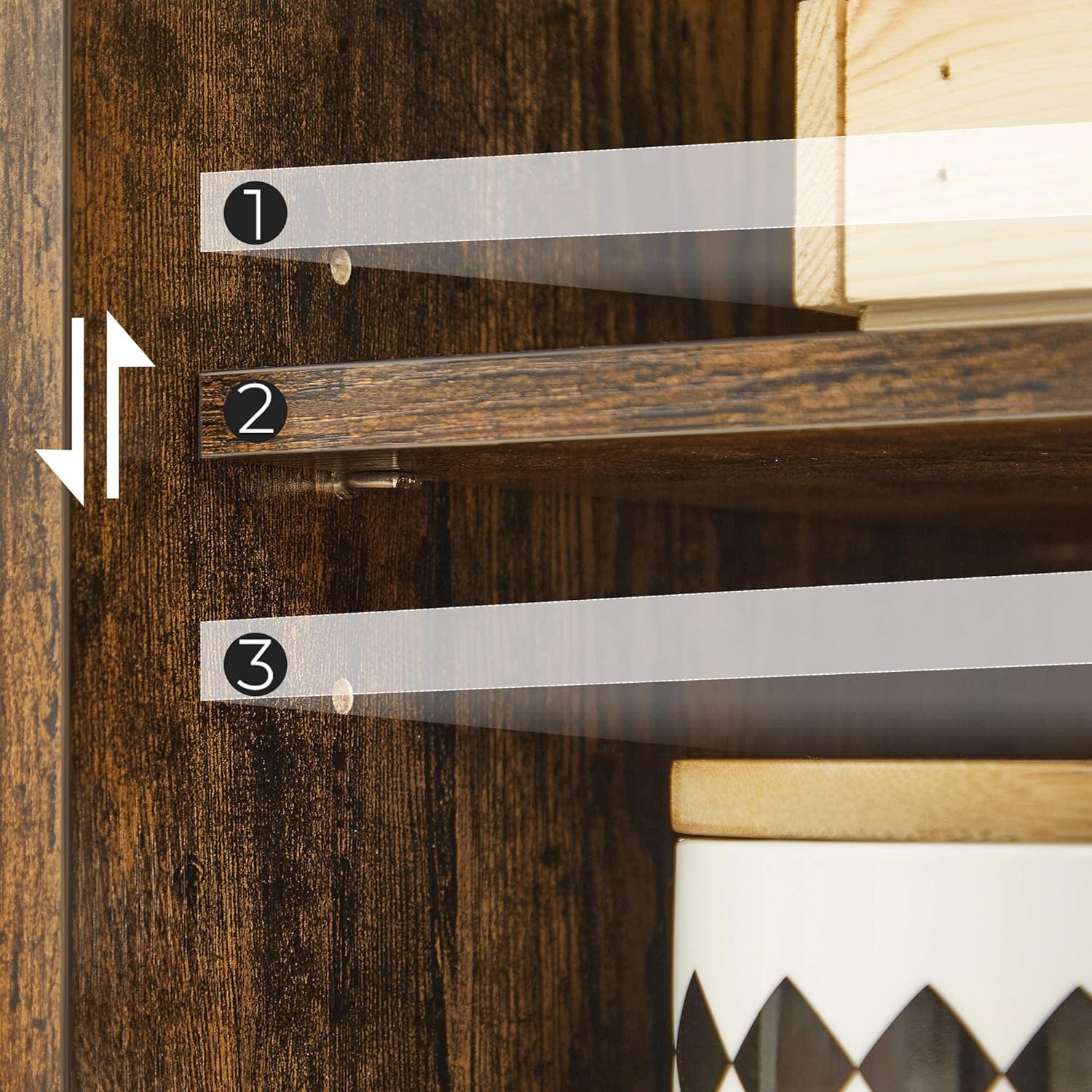 VASAGLE Badezimmerschrank, schmaler Badschrank, Beistellschrank, Kommode, mit 3 Schubladen, Schranktür, verstellbare Ablage, 30 x 60 x 80 cm, vintagebraun BBK143X01 — Ansicht 6