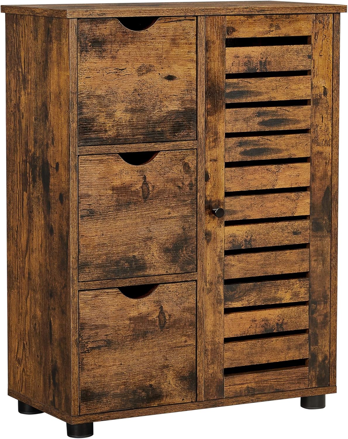 VASAGLE Badezimmerschrank, schmaler Badschrank, Beistellschrank, Kommode, mit 3 Schubladen, Schranktür, verstellbare Ablage, 30 x 60 x 80 cm, vintagebraun BBK143X01