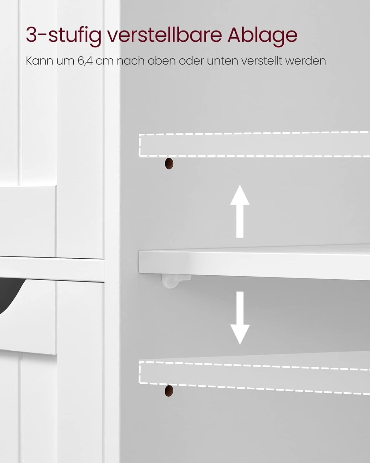 VASAGLE Badezimmerschrank, schmaler Badschrank, mit 4 Schubladen | Beistellschrank, Kommode, mit Schranktür, verstellbarer Ablage, 30 x 55 x 82 cm, weiß LHC41W — Ansicht 6