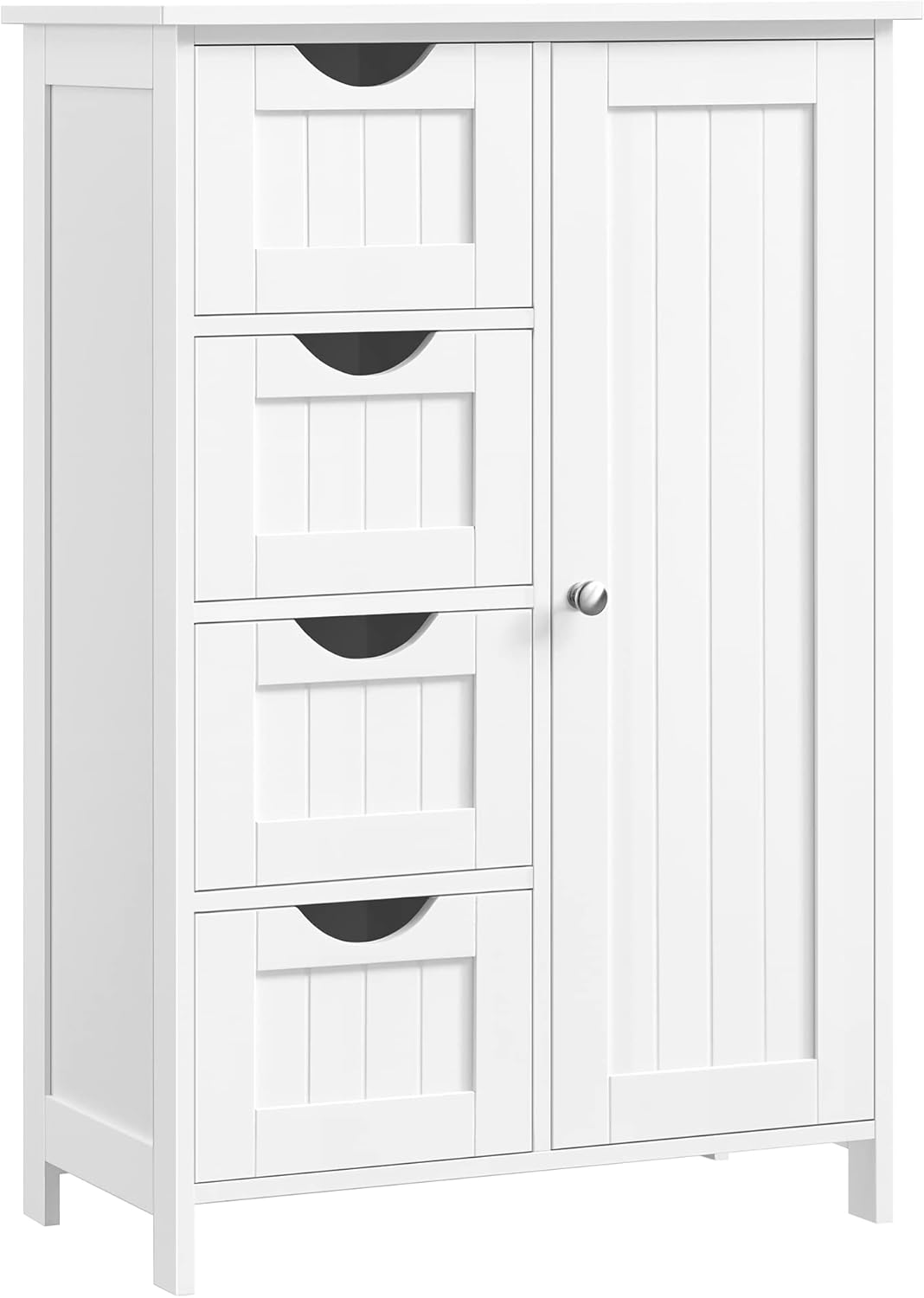 VASAGLE Badezimmerschrank, schmaler Badschrank, mit 4 Schubladen | Beistellschrank, Kommode, mit Schranktür, verstellbarer Ablage, 30 x 55 x 82 cm, weiß LHC41W