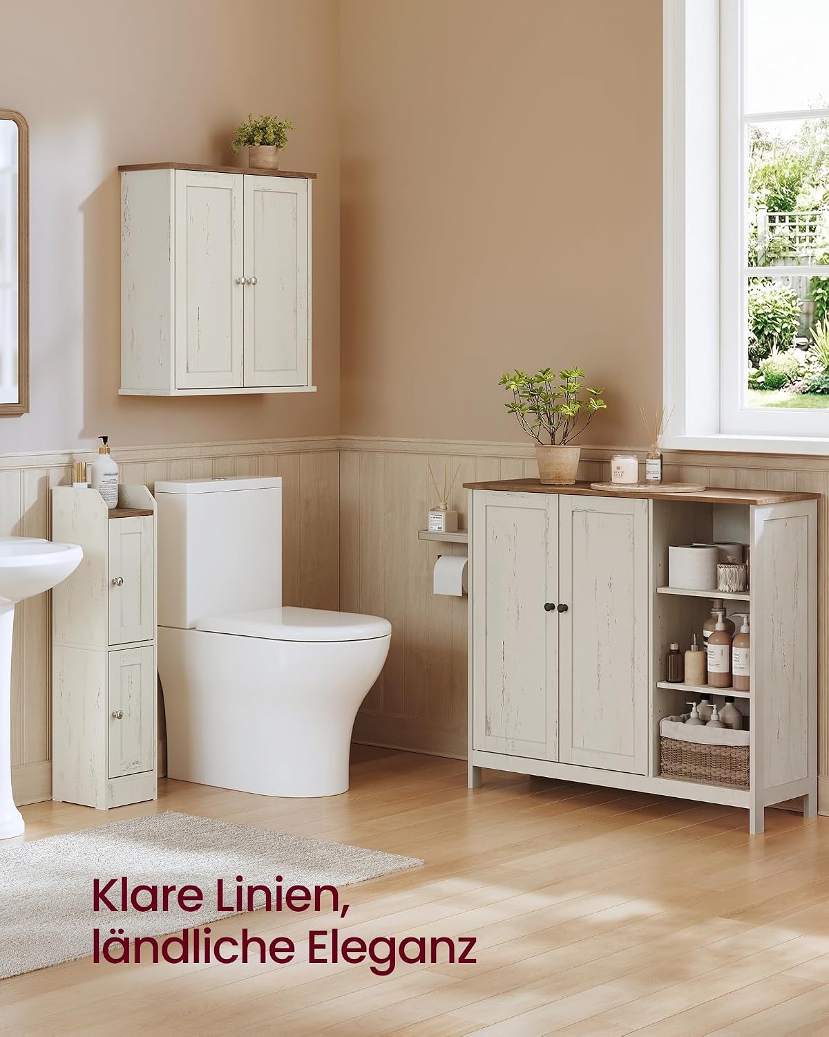 VASAGLE Badschrank aus MDF, Aufbewahrungsschrank mit 2 Türen und Offenen Fächern, 90 x 30 x 80 cm, 1 Stück, für Badezimmer, Wolkenweiß, Siren BBK070WJ01 — Ansicht 6