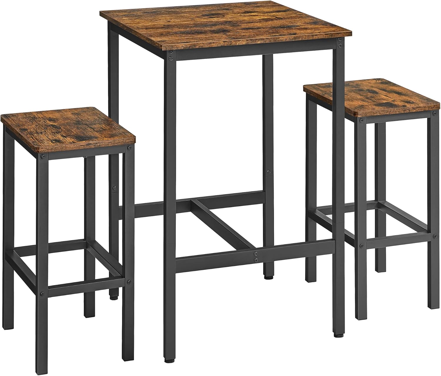 VASAGLE Bartisch mit Barhocker-Set, Esstisch mit 2 Stühlen, Küchentisch klein, Barstühle, für Esszimmer, Küche, vintagebraun-tintenschwarz LBT017B01