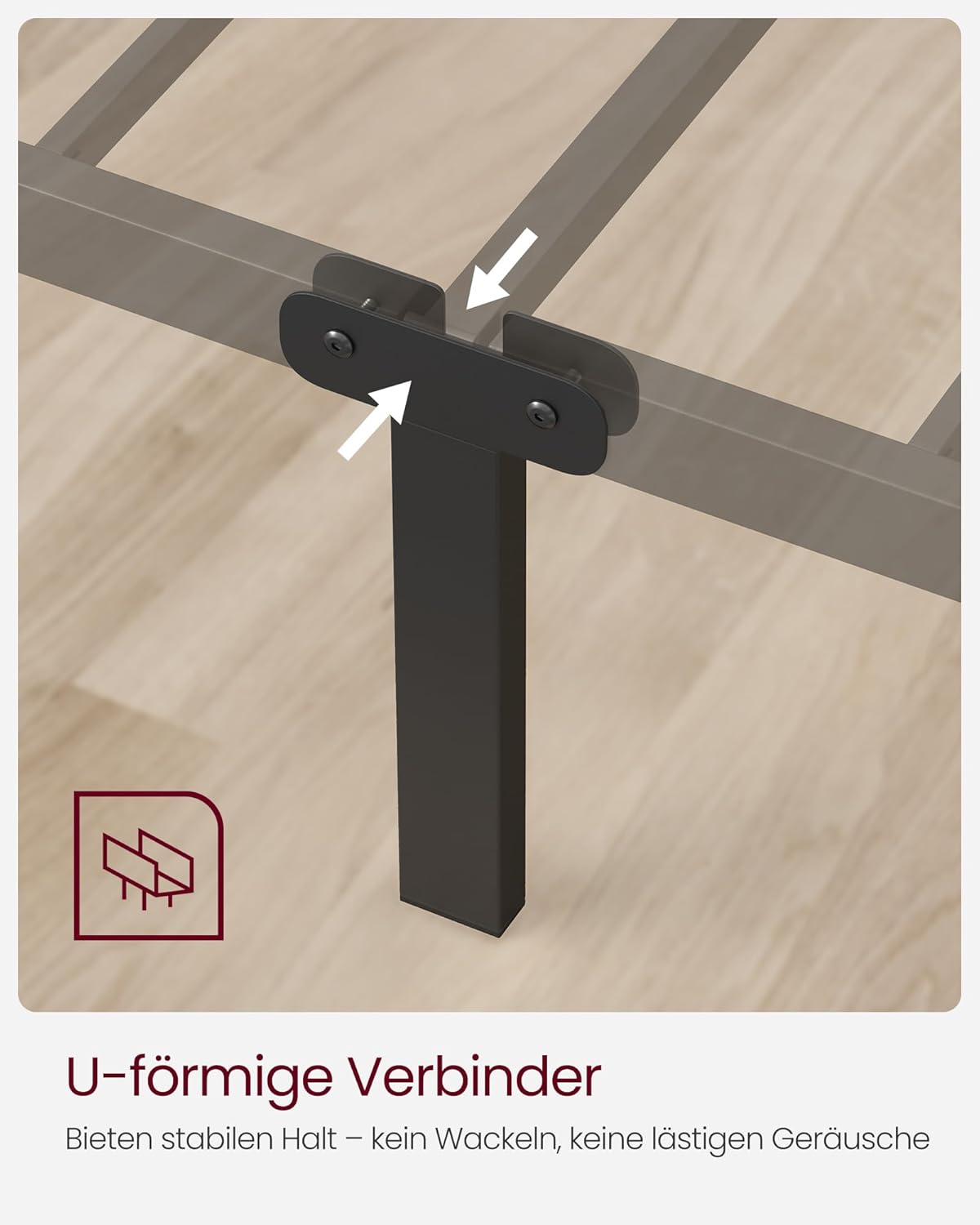 VASAGLE Bett 140 x 200 cm, Gästebett, Doppelbett aus Metall, Bettgestell, Bettrahmen, Metallbett, einfache Montage, tintenschwarz RMB064B01 — Ansicht 4