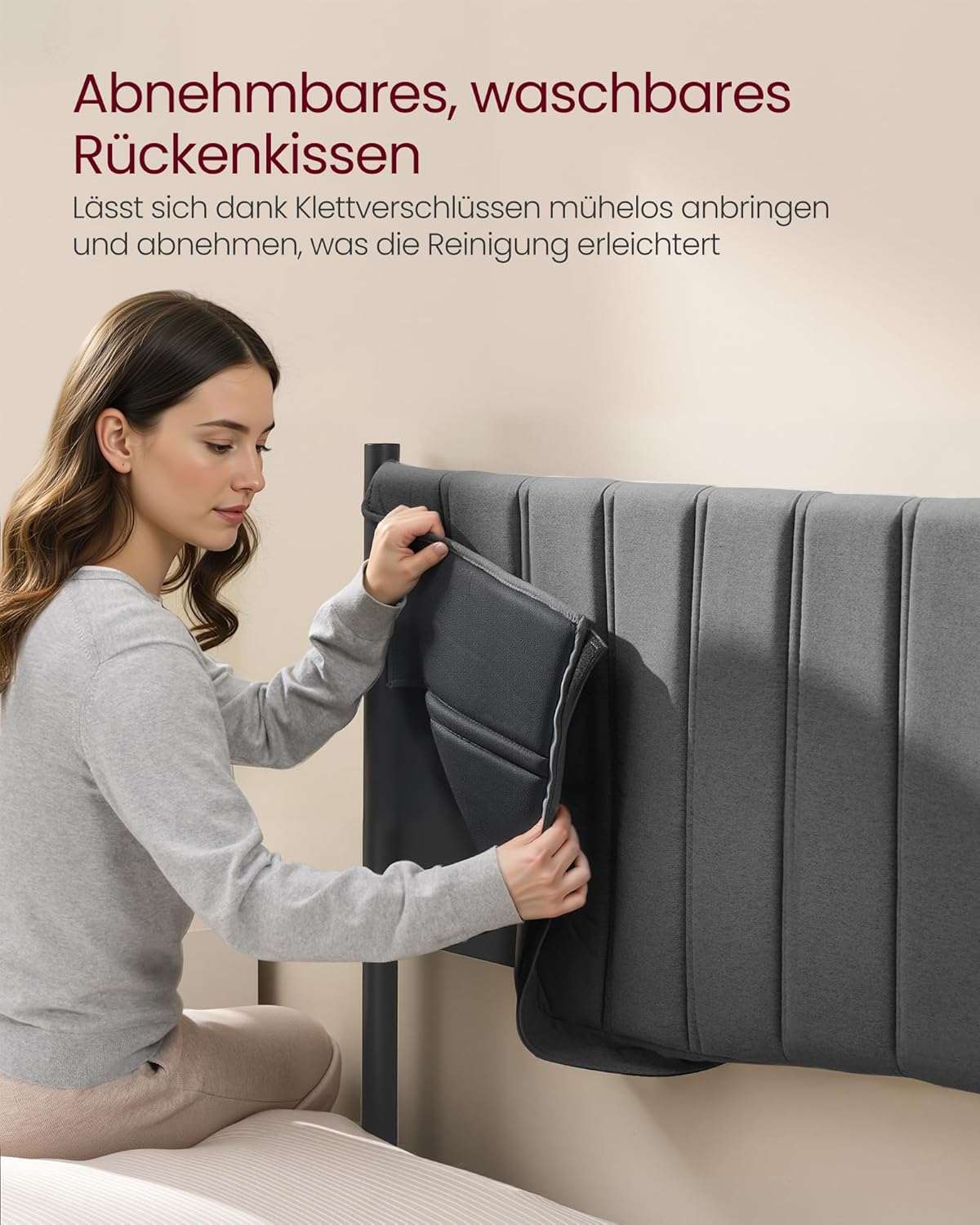 VASAGLE Bettgestell, Bettrahmen, Bett, 90 x 200 cm, klappbar Lattenrost, Unterbettaufbewahrung, Kopfteil, Hydrauliksystem, modern, einfache Montage, dunkelgrau RMB612G02 — Ansicht 5