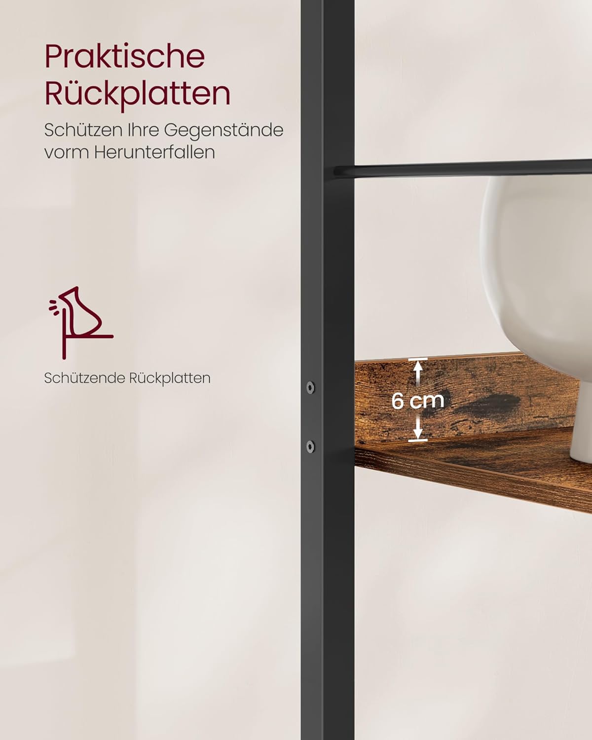 VASAGLE Bücherregal 5 Ebenen, Regal, Aufbewahrungsregal, 30 x 60 x 144 cm, mit Rückplatten, für Wohnzimmer, Arbeitszimmer, Homeoffice, Industrie-Design, vintagebraun-tintenschwarz LLS117B01 — Ansicht 5