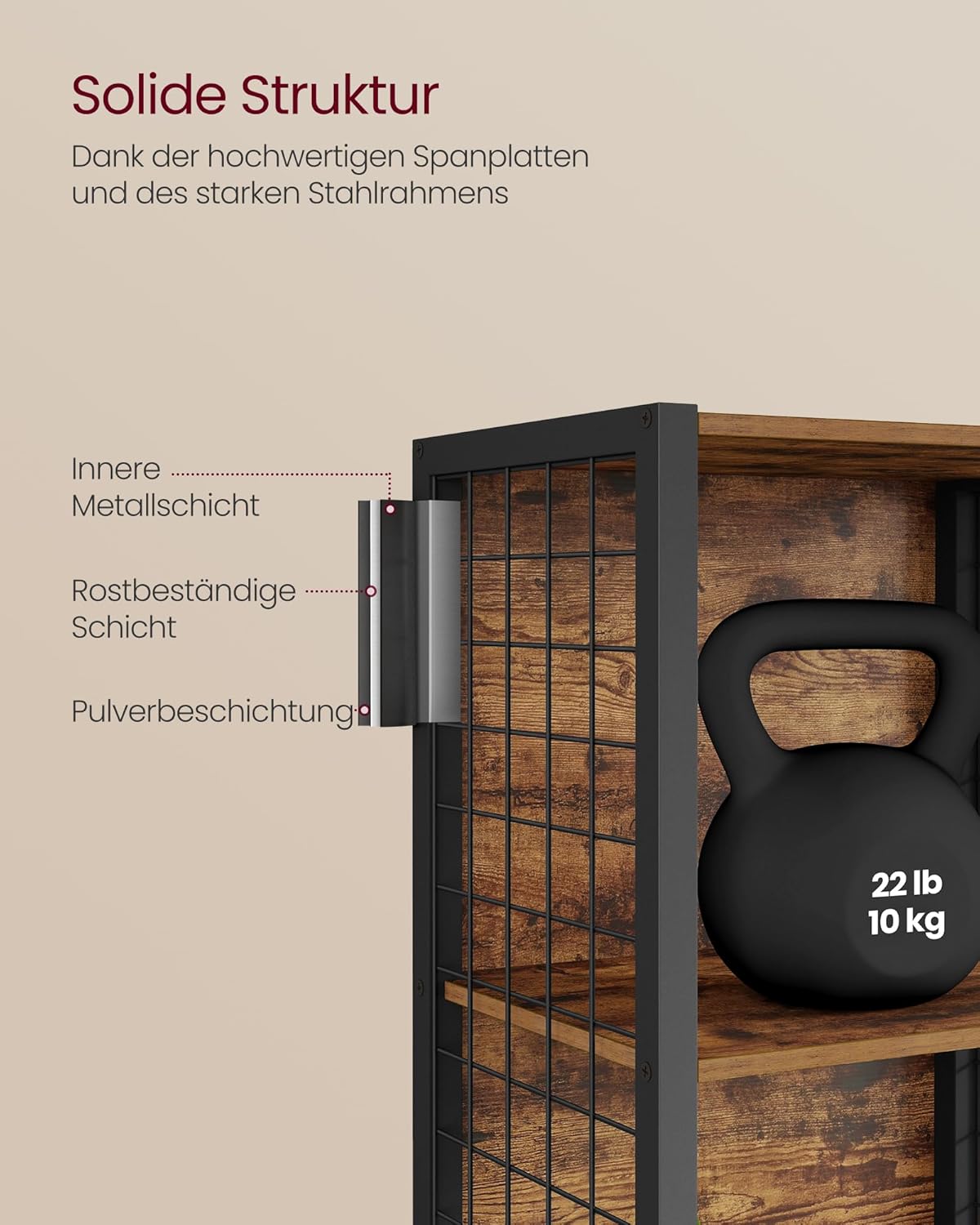 VASAGLE Bücherregal, Büroregal, Küchenregal, Standregal mit 6 Ablagen, 4 S-Haken, 30 x 40 x 175,6 cm, für Büro, Wohnzimmer, Arbeitszimmer, vintagebraun-tintenschwarz LLS170K01 — Ansicht 6