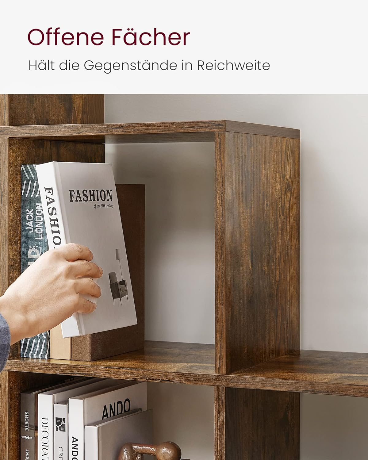 VASAGLE Bücherregal mit 10 Fächern, Regal offen, Stufenregal | Ordnungssystem für Deko, Pflanzen, Wohnzimmer Schlafzimmer, Rustikales Braun, CUSTOS Kollektion, LBC10BX — Ansicht 4