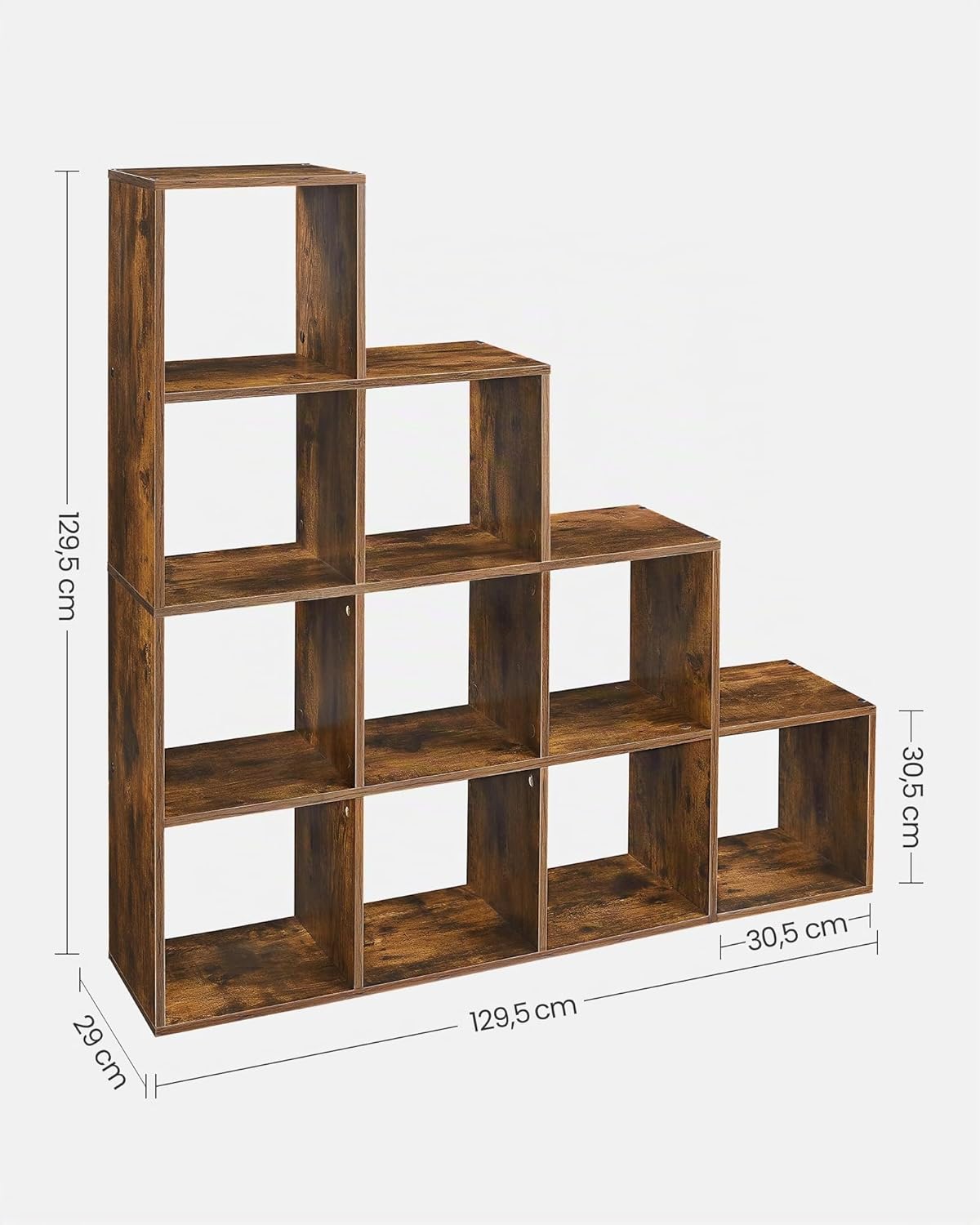 VASAGLE Bücherregal mit 10 Fächern, Regal offen, Stufenregal | Ordnungssystem für Deko, Pflanzen, Wohnzimmer Schlafzimmer, Rustikales Braun, CUSTOS Kollektion, LBC10BX — Ansicht 6