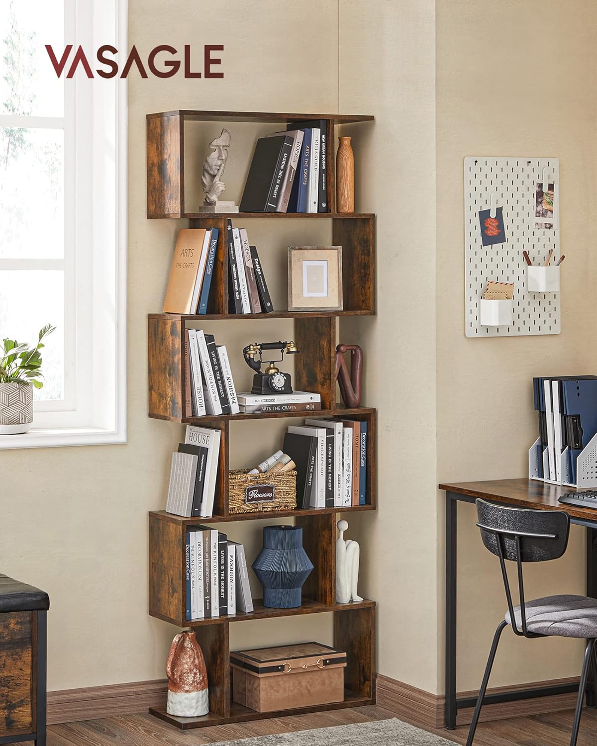 VASAGLE Bücherregal mit 6 Ebenen, Standregal, freistehend | CUSTOS Kollektion, Büroregal, Dekoregal, zur Präsentation, modern, LBC61BXV1 — Ansicht 2
