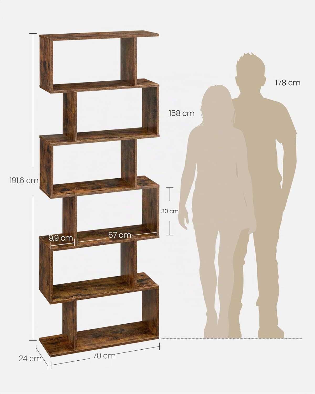 VASAGLE Bücherregal mit 6 Ebenen, Standregal, freistehend | CUSTOS Kollektion, Büroregal, Dekoregal, zur Präsentation, modern, LBC61BXV1 — Ansicht 3