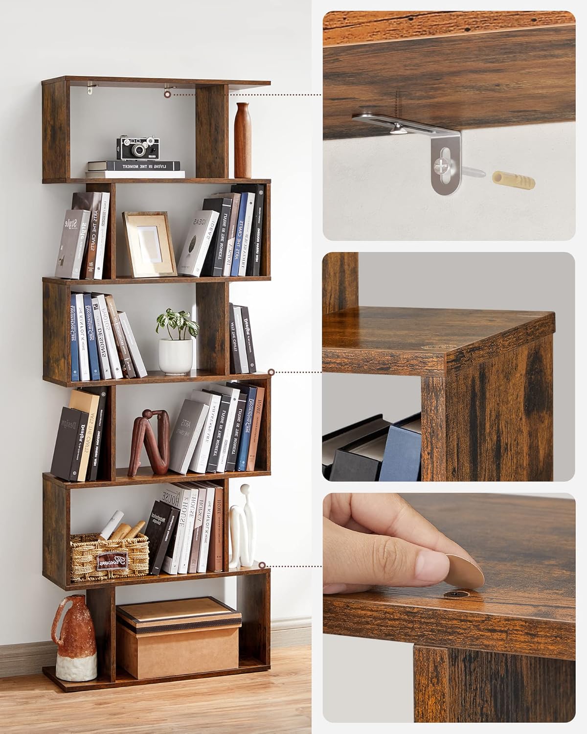 VASAGLE Bücherregal mit 6 Ebenen, Standregal, freistehend | CUSTOS Kollektion, Büroregal, Dekoregal, zur Präsentation, modern, LBC61BXV1 — Ansicht 6
