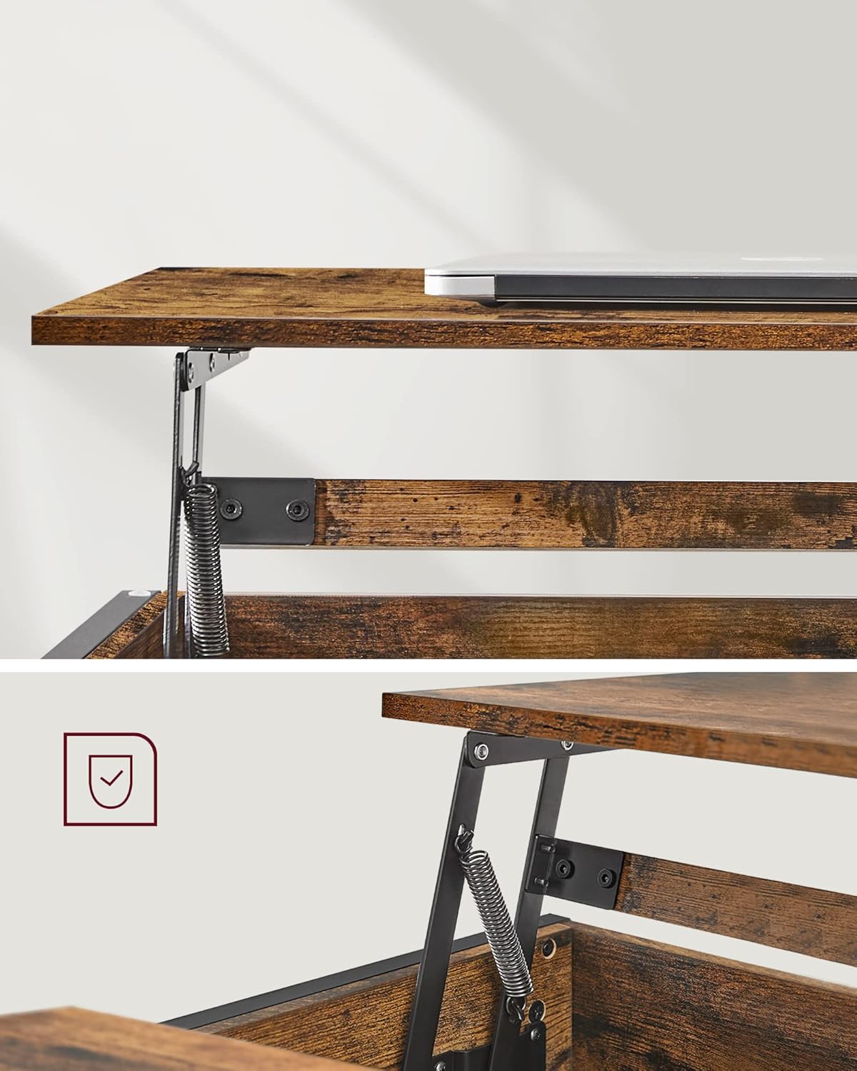 VASAGLE Couchtisch, höhenverstellbarer Wohnzimmertisch, Kaffeetisch, offener und versteckter Stauraum, X-Streben, 60 x 100 x (48-62) cm, vintagebraun-schwarz LCT205B01 — Ansicht 6