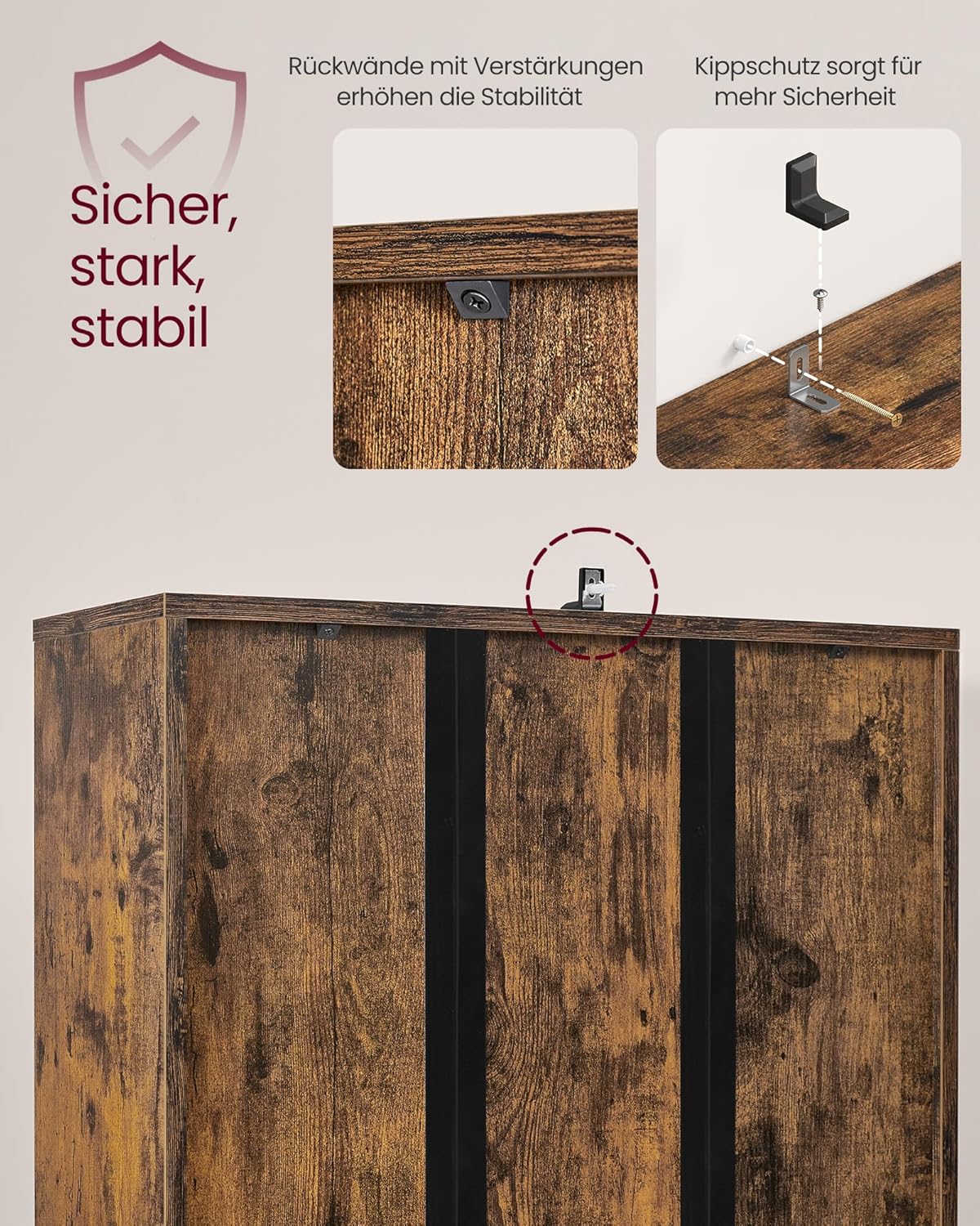 VASAGLE Custos Collection - Bücherregal, 6-stöckiges hohes Regal, Standregal mit Türen, offenes Aufbewahrungsregal, 24 x 60 x 175 cm, für Wohnzimmer, Homeoffice, Esszimmer, vintagebraun LBC402K01 — Ansicht 5