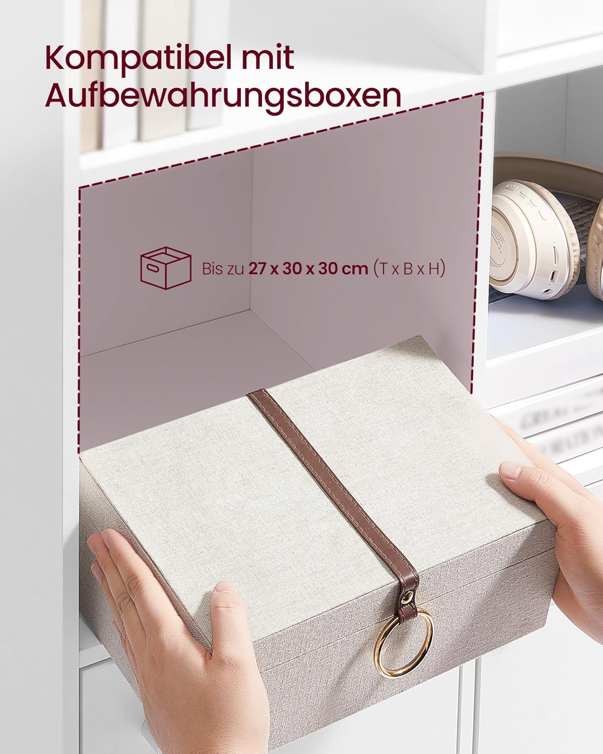 VASAGLE Custos Kollektion - Bücherregal, 4-stöckiges Regal, offenes Aufbewahrungsregal, Standregal, 29 x 65,8 x 130 cm, 2 Fächer mit Türen, Wohnzimmer Homeoffice Esszimmer, wolkenweiß LBC508WB01 — Ansicht 5