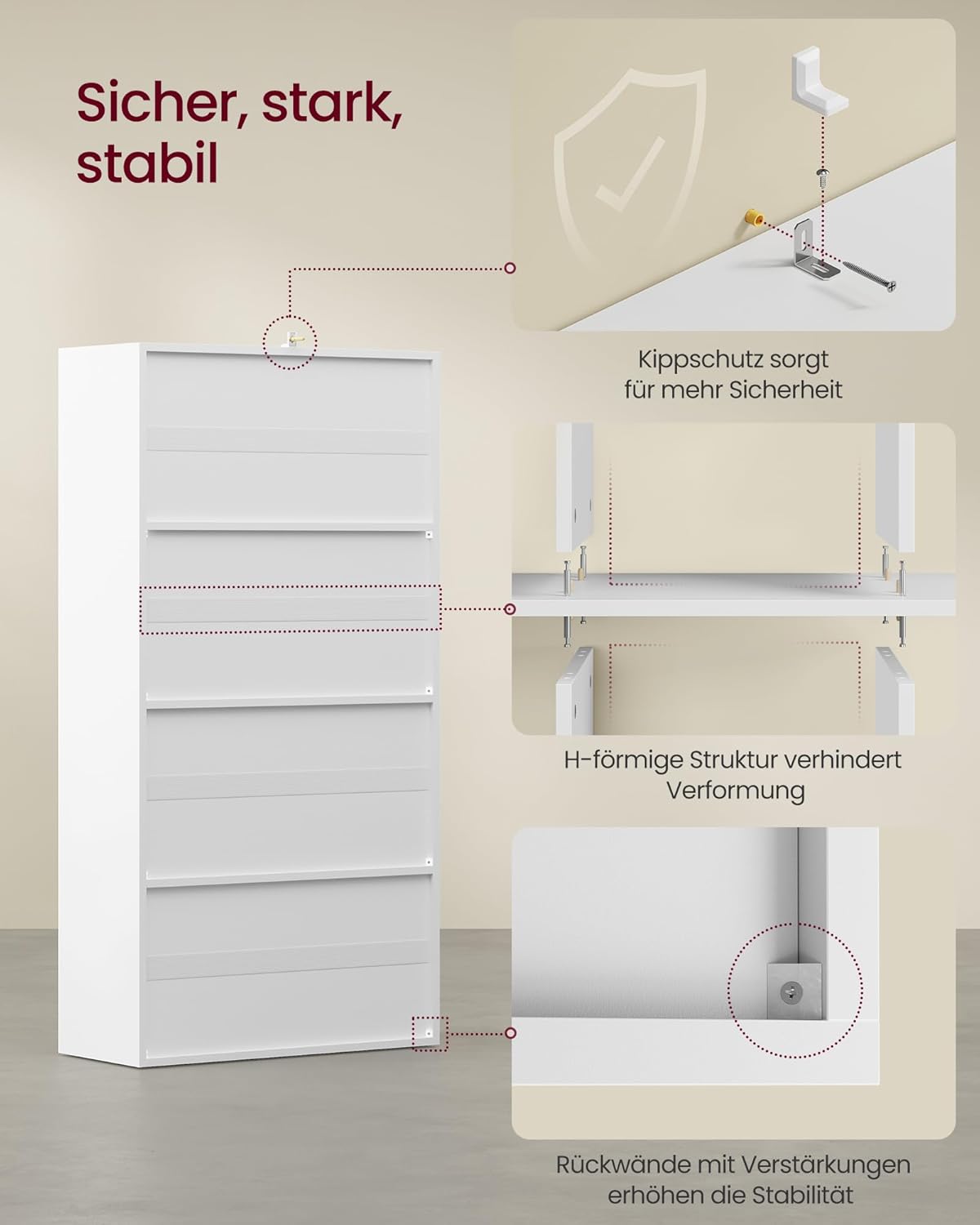 VASAGLE Custos Kollektion - Bücherregal, 4-stöckiges Regal, offenes Aufbewahrungsregal, Standregal, 29 x 65,8 x 130 cm, 2 Fächer mit Türen, Wohnzimmer Homeoffice Esszimmer, wolkenweiß LBC508WB01 — Ansicht 6