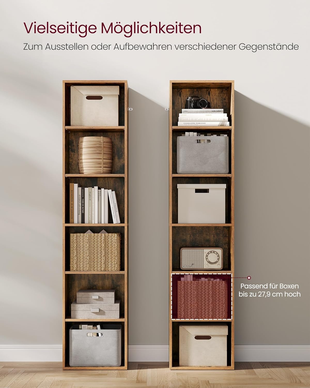 VASAGLE Custos Kollektion - Bücherregal, 6-stöckiges Regal, offenes Aufbewahrungsregal, Standregal, 24 x 40 x 178,5 cm, für Wohnzimmer, Homeoffice, Esszimmer, vintagebraun LBC167K01 — Ansicht 4