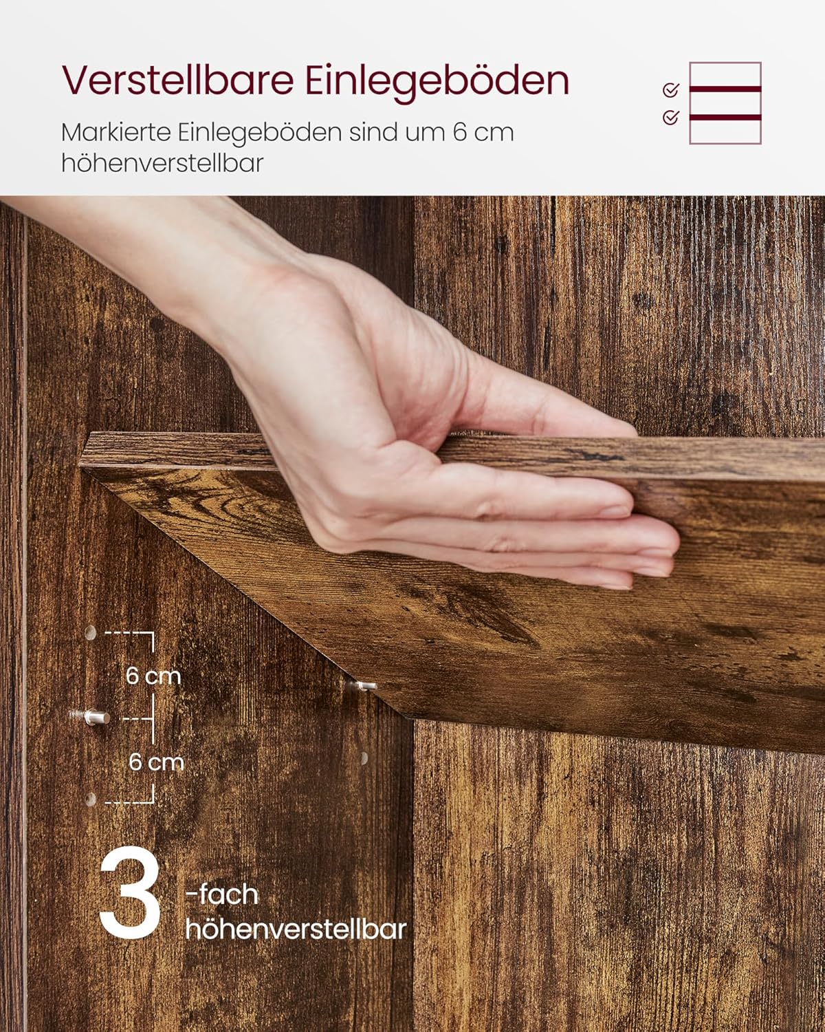 VASAGLE Custos Kollektion - Bücherregal, 6-stöckiges Regal, offenes Aufbewahrungsregal, Standregal, 24 x 40 x 178,5 cm, für Wohnzimmer, Homeoffice, Esszimmer, vintagebraun LBC167K01 — Ansicht 5