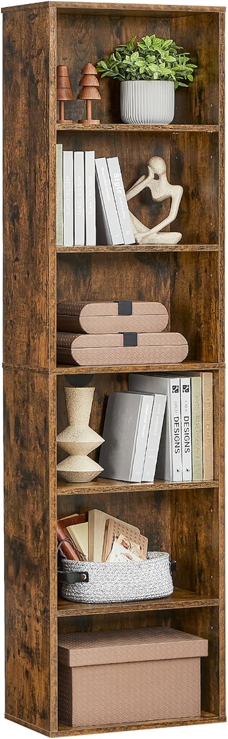 VASAGLE Custos Kollektion - Bücherregal, 6-stöckiges Regal, offenes Aufbewahrungsregal, Standregal, 24 x 40 x 178,5 cm, für Wohnzimmer, Homeoffice, Esszimmer, vintagebraun LBC167K01