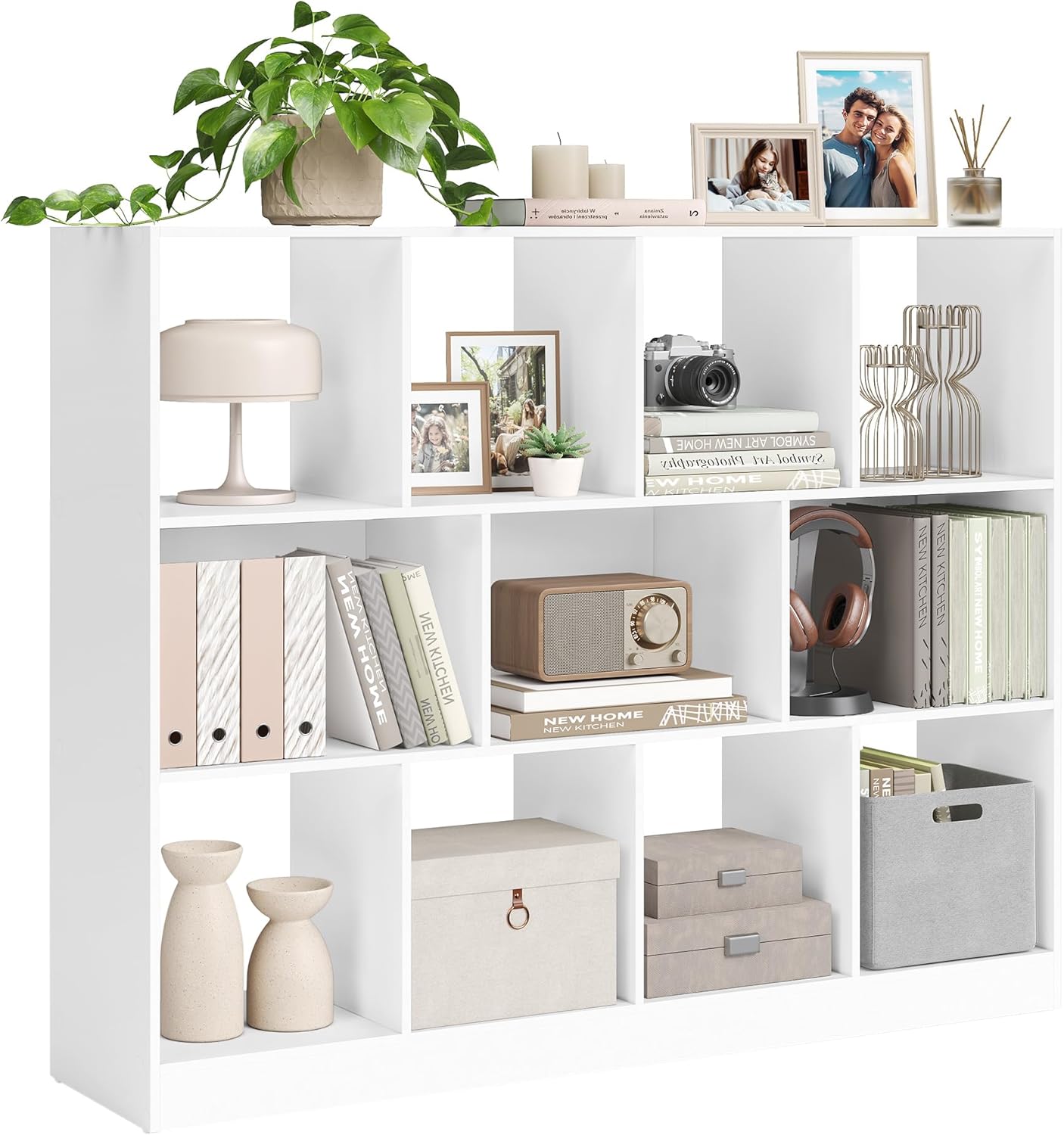 VASAGLE Custos Kollektion - Bücherregal, Regal, Würfelregal, Standregal, 11 offene Fächer, horizontal, vertikal oder kopfüber verwendbar, 30 x 126 x 100 cm, Wohnzimmer, Büro, weiß LBC054T14