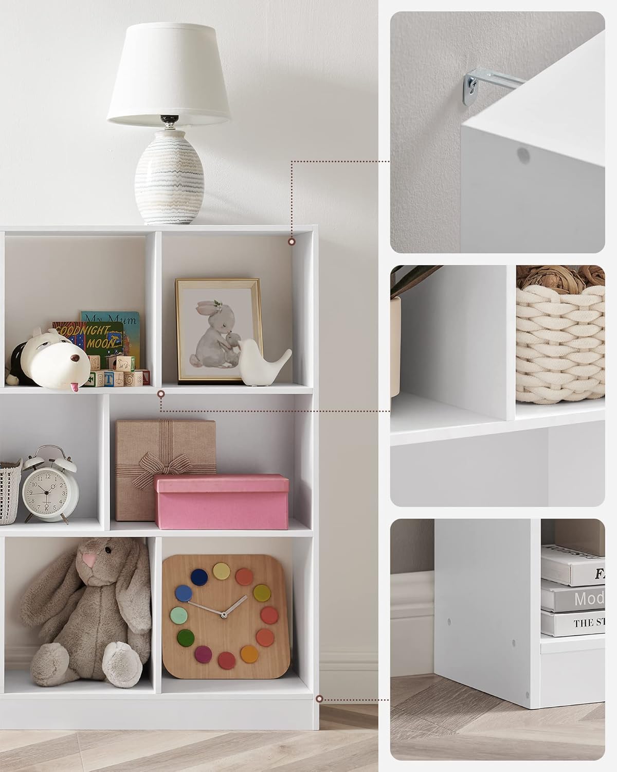 VASAGLE Custos Kollektion - Bücherregal, Regal, Würfelregal, Standregal, 11 offene Fächer, horizontal, vertikal oder kopfüber verwendbar, 30 x 126 x 100 cm, Wohnzimmer, Büro, weiß LBC054T14 — Ansicht 5