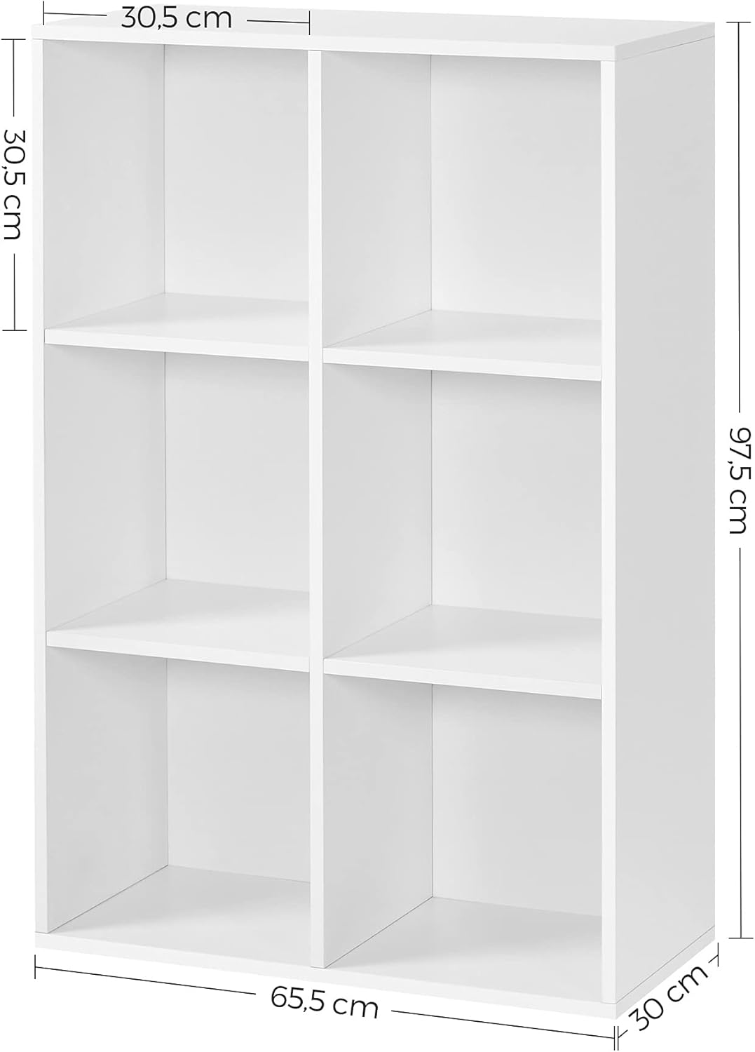 VASAGLE Custos Kollektion - Bücherschrank, Bücherregal, mit 6 Fächern, Büroregal, Würfelregal, Standregal, für Wohnzimmer, Schlafzimmer, Büro, Kinderzimmer, weiß LBC203DV1 — Ansicht 3