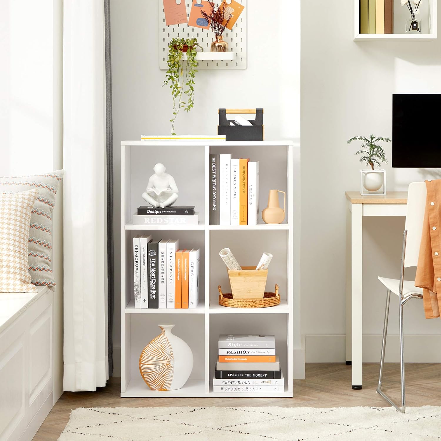 VASAGLE Custos Kollektion - Bücherschrank, Bücherregal, mit 6 Fächern, Büroregal, Würfelregal, Standregal, für Wohnzimmer, Schlafzimmer, Büro, Kinderzimmer, weiß LBC203DV1 — Ansicht 4
