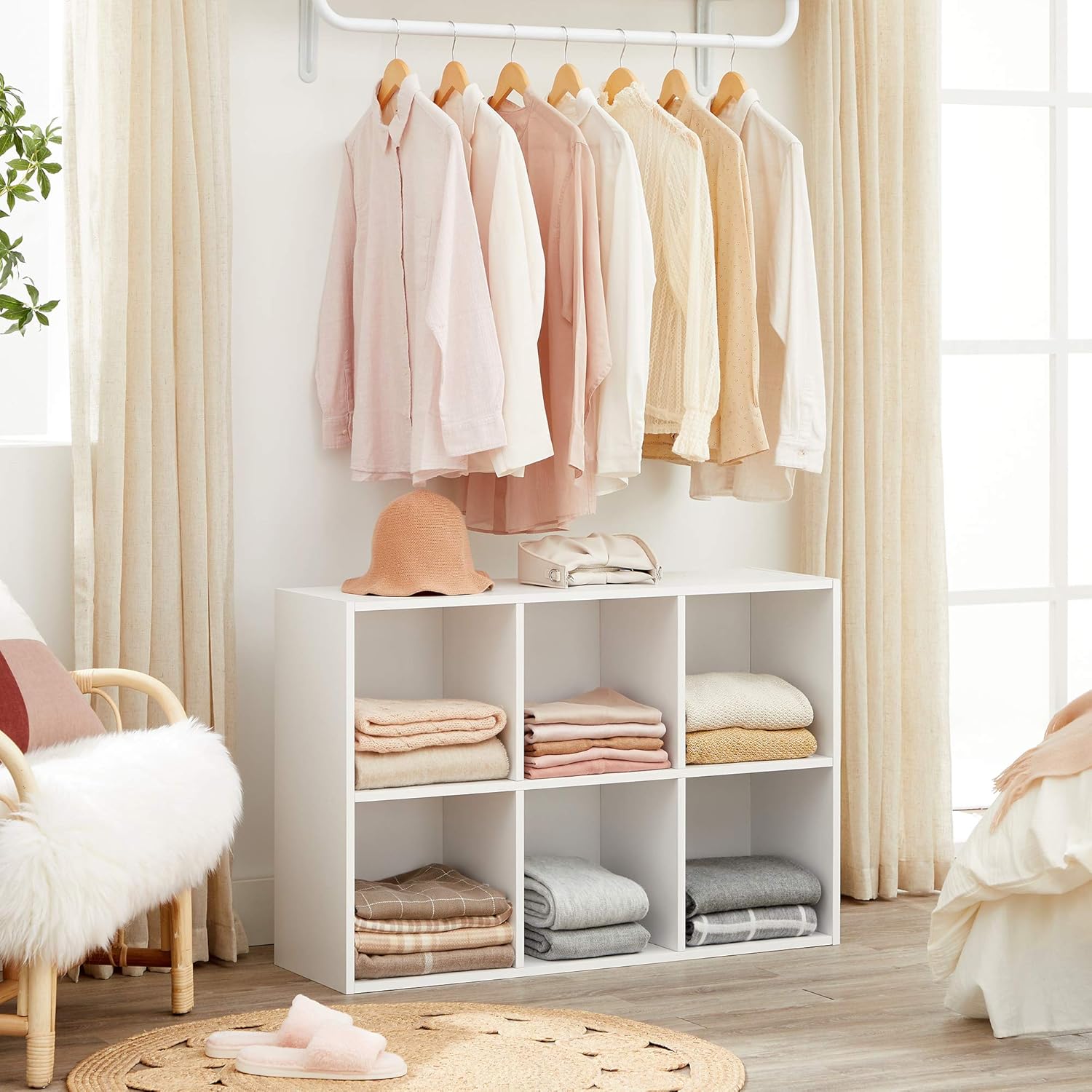 VASAGLE Custos Kollektion - Bücherschrank, Bücherregal, mit 6 Fächern, Büroregal, Würfelregal, Standregal, für Wohnzimmer, Schlafzimmer, Büro, Kinderzimmer, weiß LBC203DV1 — Ansicht 5