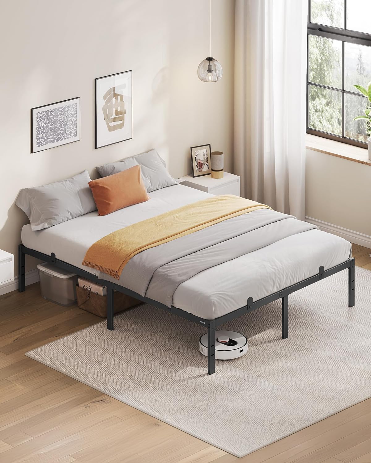 VASAGLE Doppelbettgestell, Bett, 140 x 200 cm, Metallbett, Bettrahmen, Unterbettaufbewahrung, modern, Gästebett, einfacher Aufbau, tintenschwarz RMB134B01 — Ansicht 2