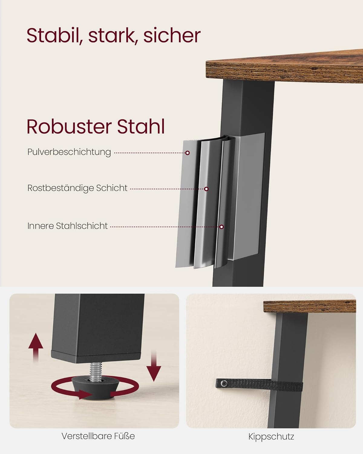 VASAGLE Eckregal, Bücherregal mit 4 Ebenen, Leiterregal, Aufbewahrungsregal, Pflanzenregal für Wohnzimmer, Industrial-Design, mit Stahlrahmen, vintagebraun-schwarz LLS34X — Ansicht 5