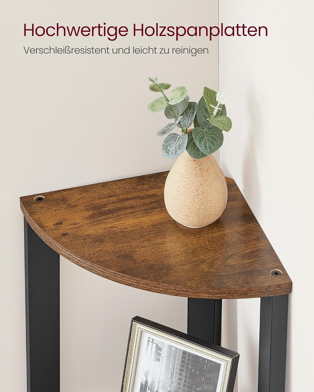 VASAGLE Eckregal, Bücherregal mit 4 Ebenen, Leiterregal, Aufbewahrungsregal, Pflanzenregal für Wohnzimmer, Industrial-Design, mit Stahlrahmen, vintagebraun-schwarz LLS34X — Ansicht 6