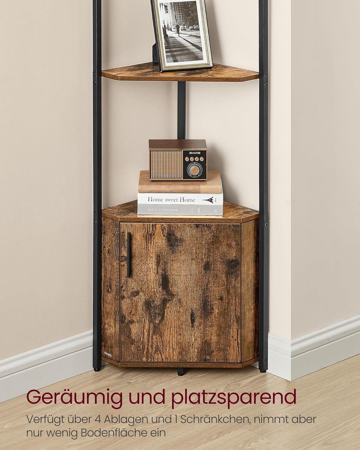 VASAGLE Eckregal mit Stauraum, Standregal, Aufbewahrungsregal mit 5 Ebenen, Regal, für Wohnzimmer, Schlafzimmer, Küche, Badezimmer, vintagebraun-tintenschwarz LBC580K01 — Ansicht 5
