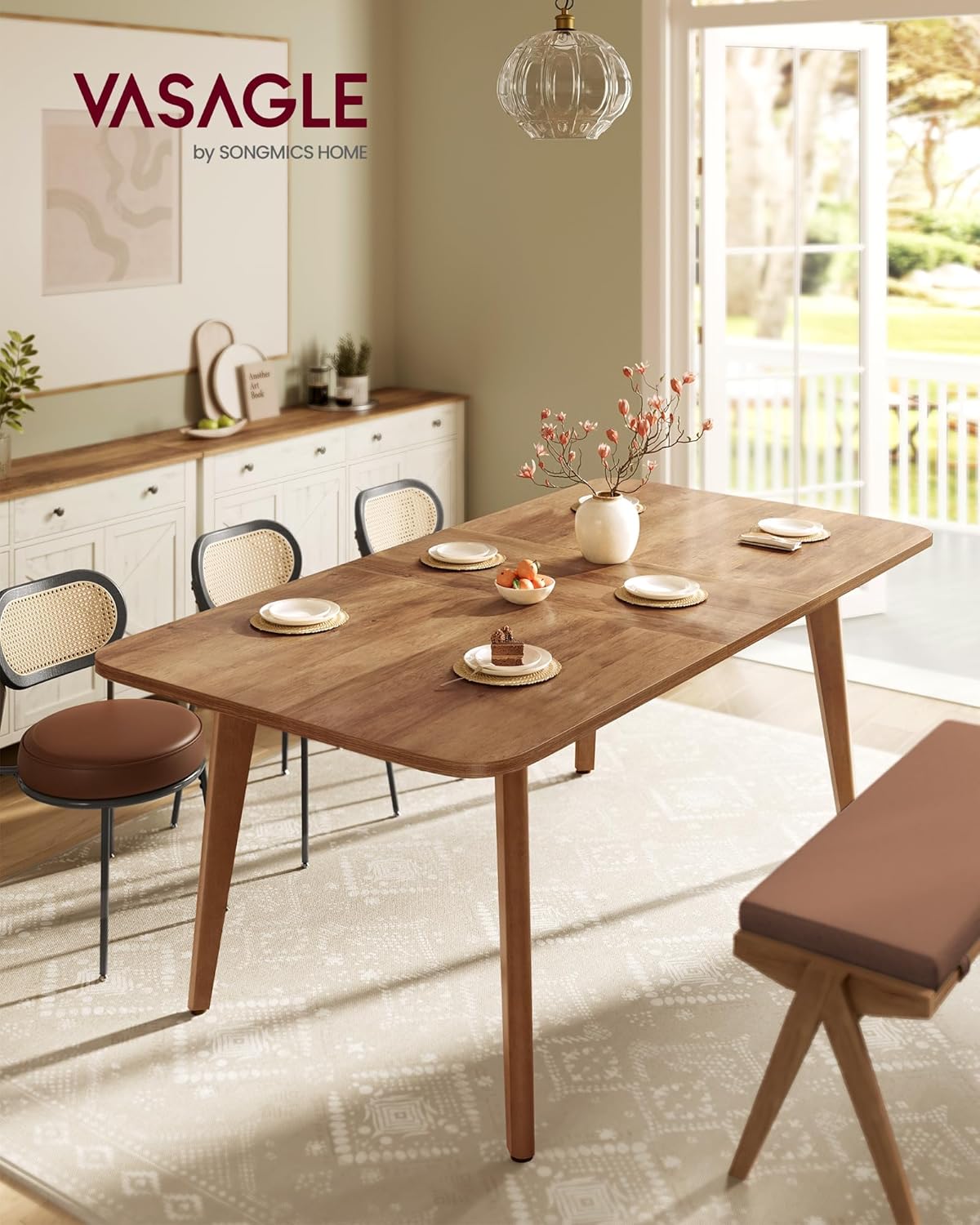 VASAGLE Esstisch, Esszimmertisch, Küchentisch, ausziehbare Tischplatte, 120 kg belastbar, für Esszimmer, Büro, Arbeitszimmer, Schlichtes Design, honigbraun KDT090K01 — Ansicht 2