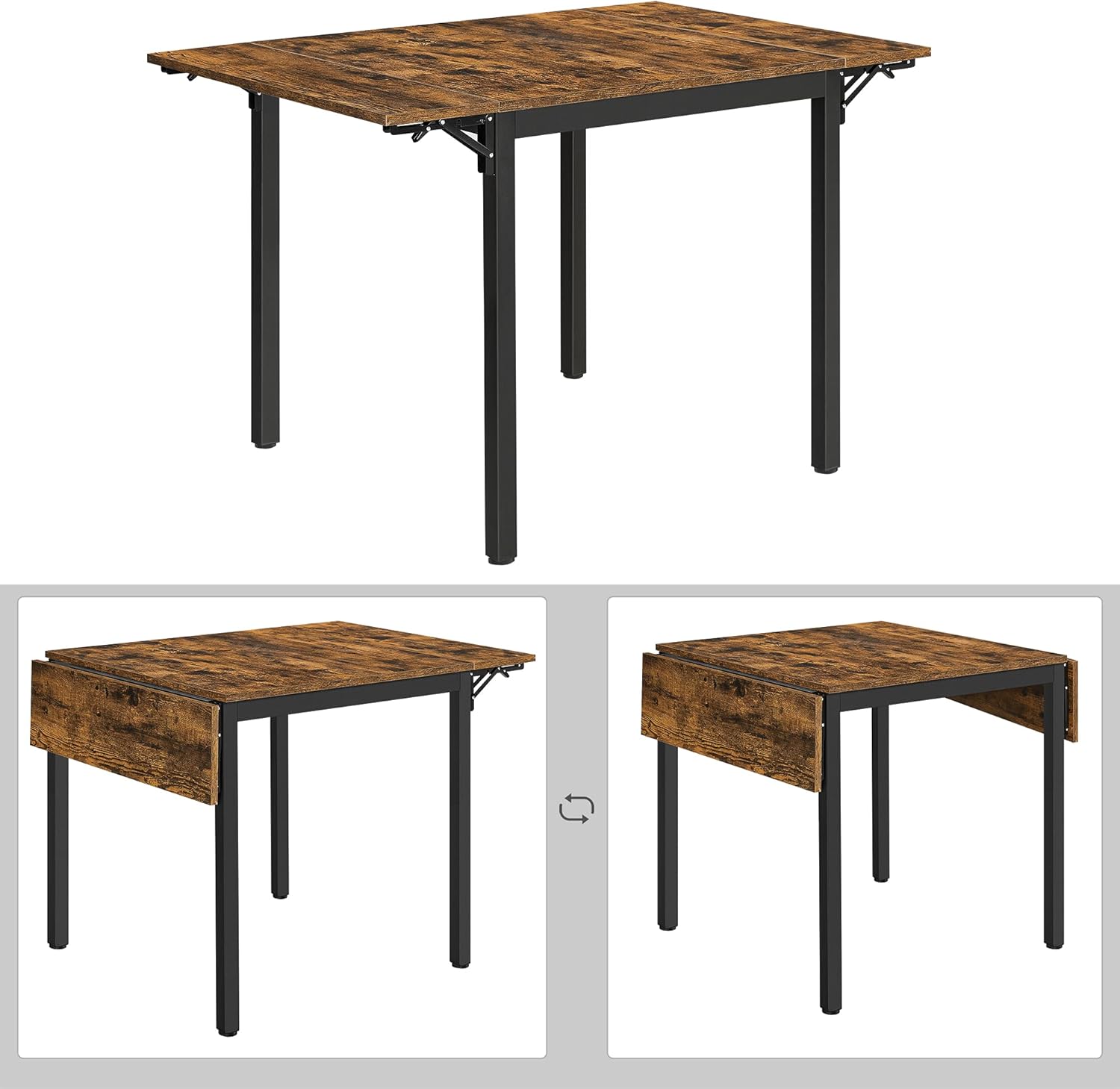 VASAGLE Esstisch, klappbarer Küchentisch für 2-4 Personen, für kleine Räume, vintagebraun-tintenschwarz KDT077B01 — Ansicht 5