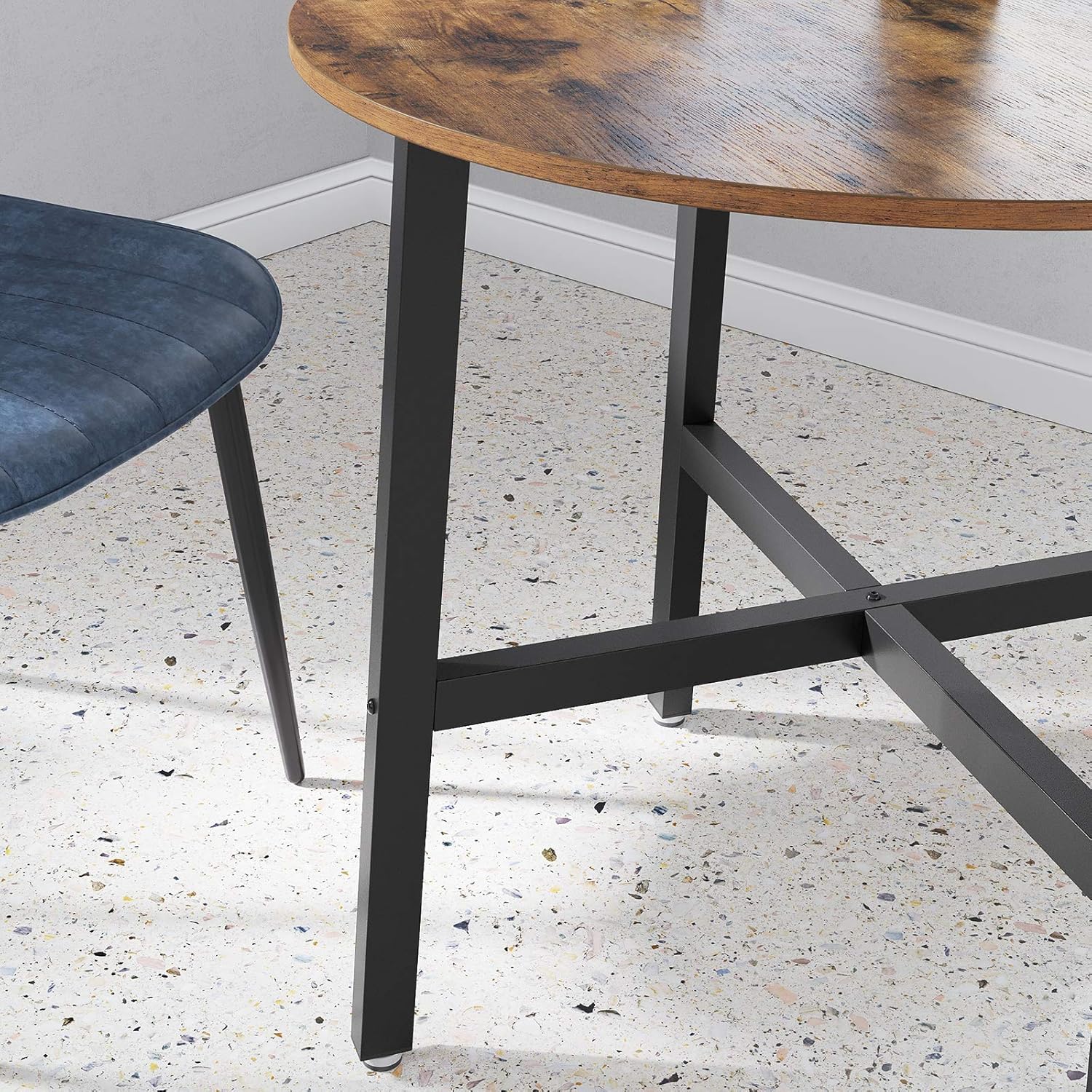 VASAGLE Esstisch klein, runder Küchentisch, für Wohnzimmer, Büro, 80 cm d, 75 cm H, Industrie-Design, vintagebraun-tintenschwarz KDT080B01 — Ansicht 6