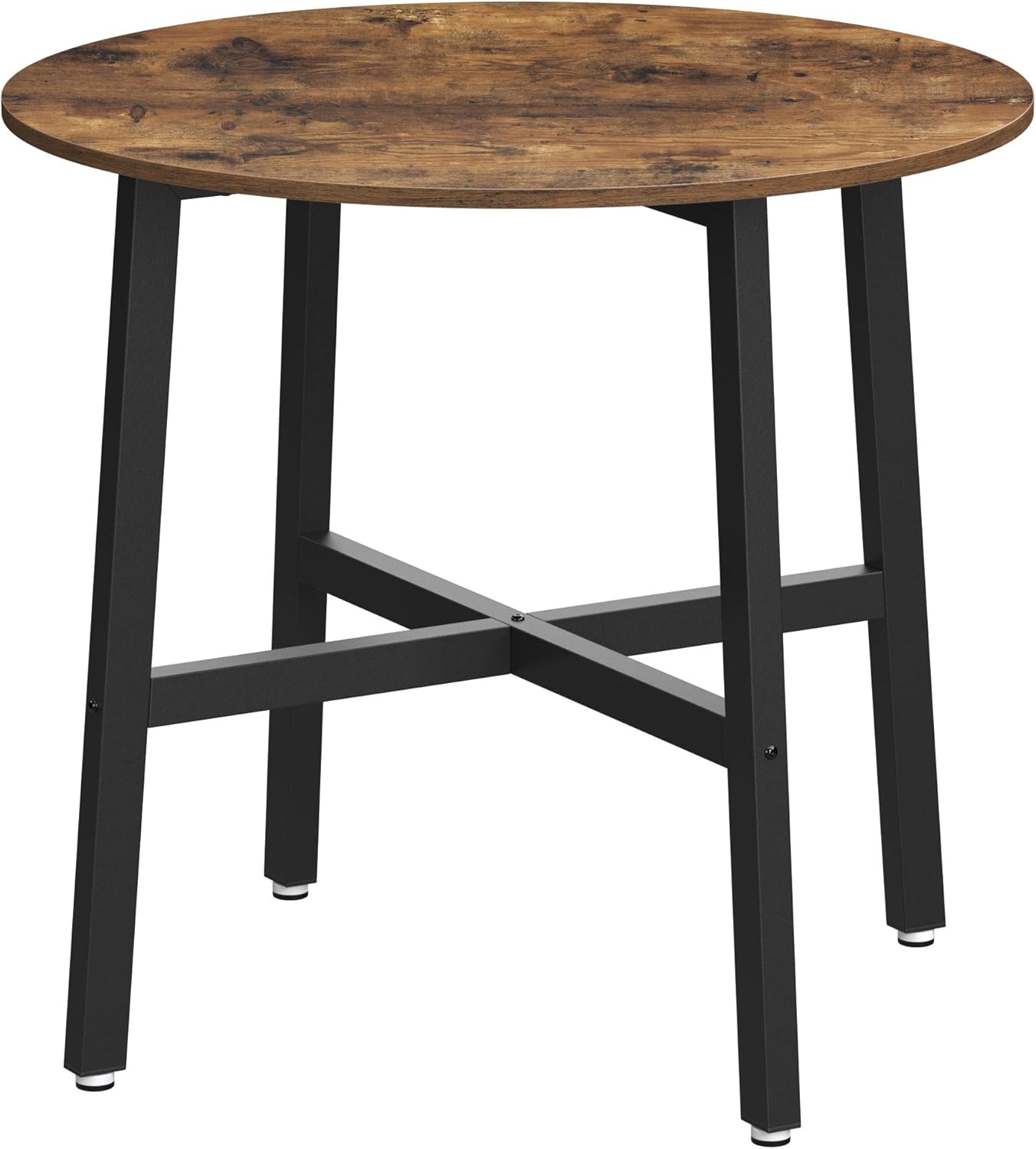 VASAGLE Esstisch klein, runder Küchentisch, für Wohnzimmer, Büro, 80 cm d, 75 cm H, Industrie-Design, vintagebraun-tintenschwarz KDT080B01