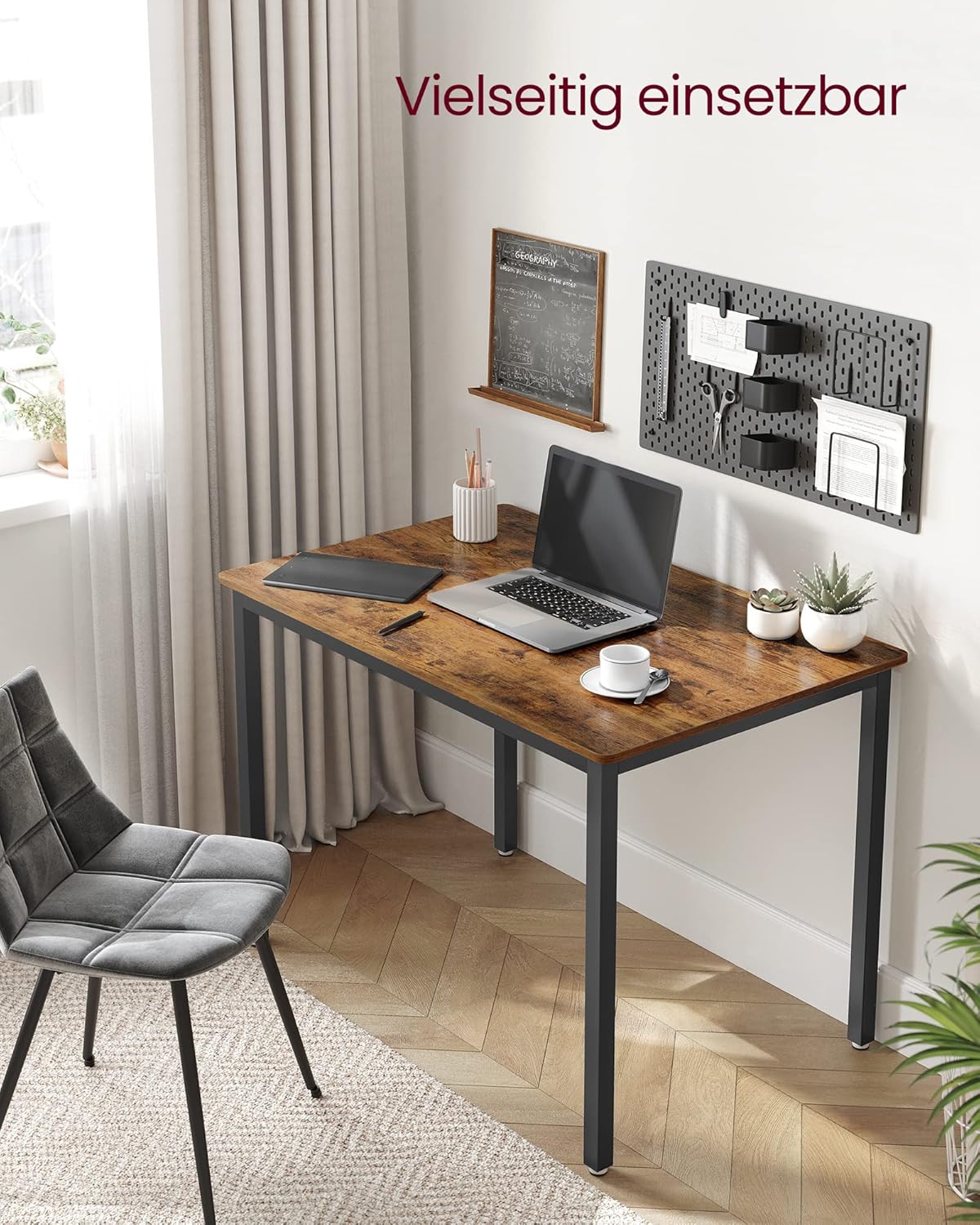 VASAGLE Esstisch, Küchentisch, 70 x 110 x 77 cm, Esszimmertisch für 4 Personen, Tisch Wohnzimmer, Schreibtisch, für Esszimmer, Küche, Industrie-Design, vintagebraun-Mattschwarz KDT081B01 — Ansicht 3