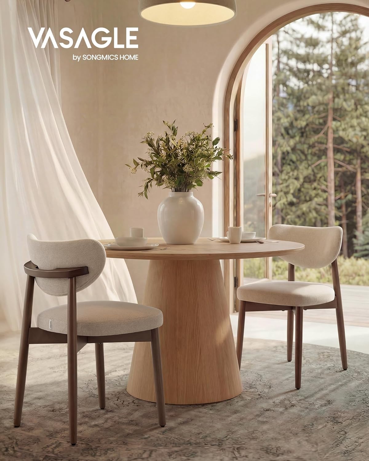 VASAGLE Esszimmerstuhl 4er Set, Küchenstuhl, Polsterstuhl mit Massivholzbeinen, ergonomische Rückenlehne, Aussparung als Griff, Mid-Century-Modern-Stil, Küche, cappuccinobeige KDC668L101-2J — Ansicht 2